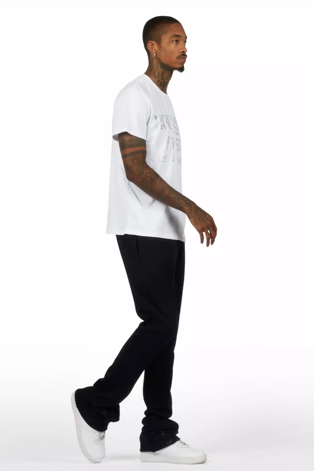 Pyrel Black/Black Rhinestone Stacked Flare Pant