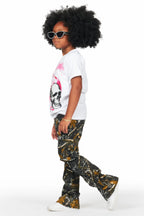 Girls Waapa Black Tree Camo Stacked Flare Cargo Jean
