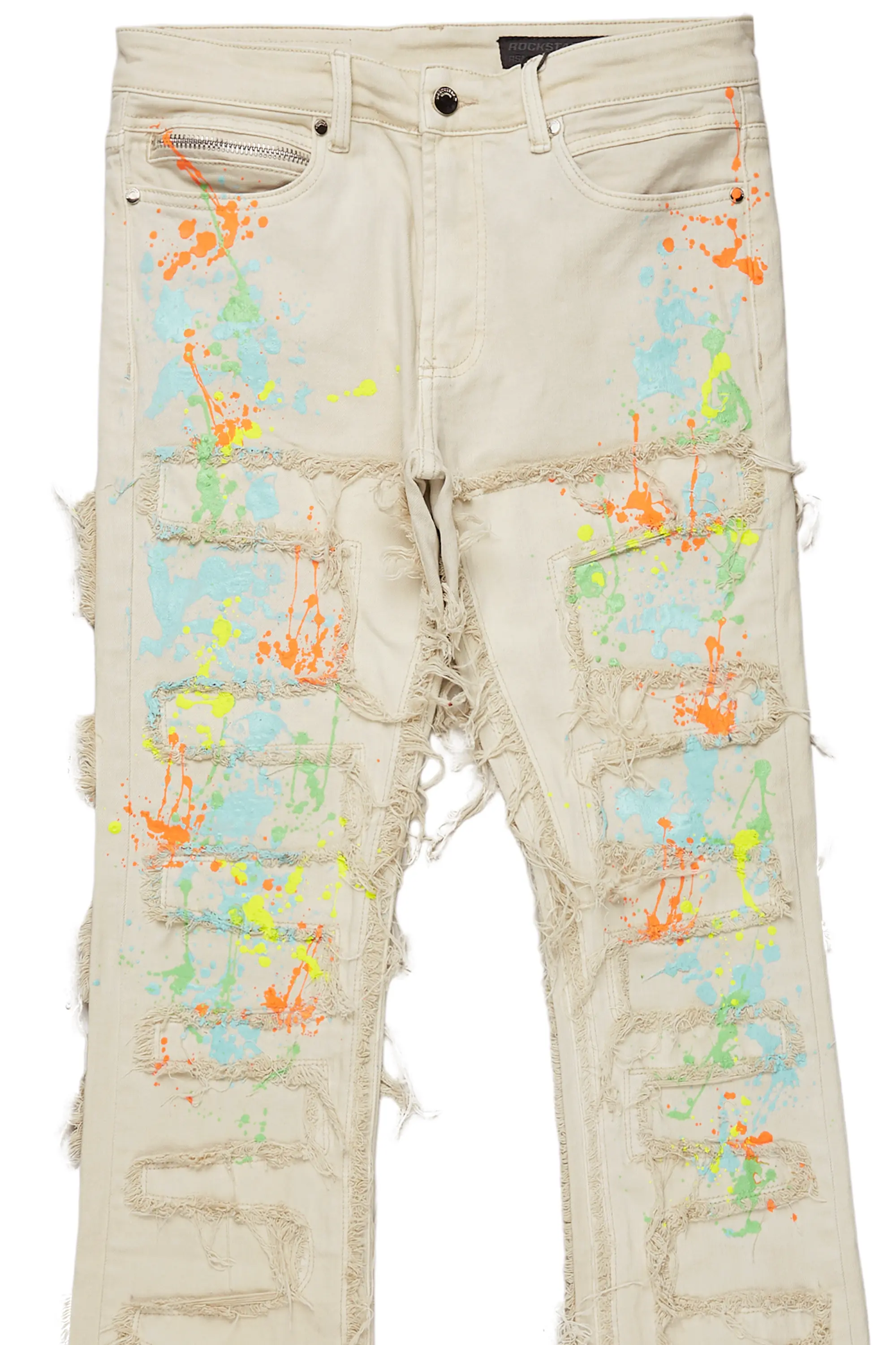 Tacito Beige Painter Stacked Flare Jean