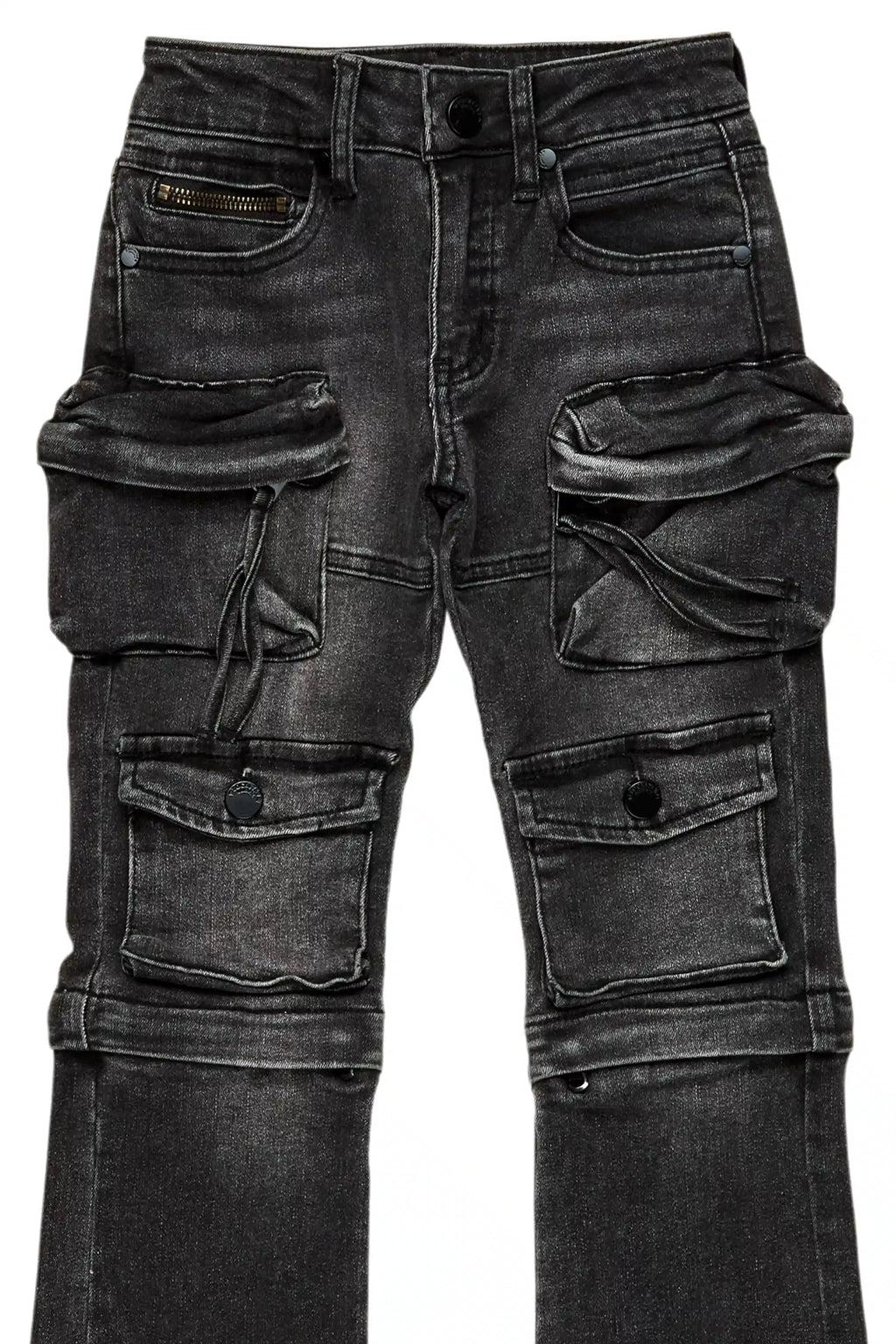 Boys Jan Black Stacked Flare Cargo Jean