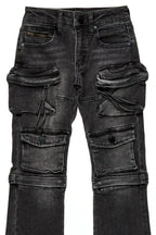 Boys Jan Black Stacked Flare Cargo Jean