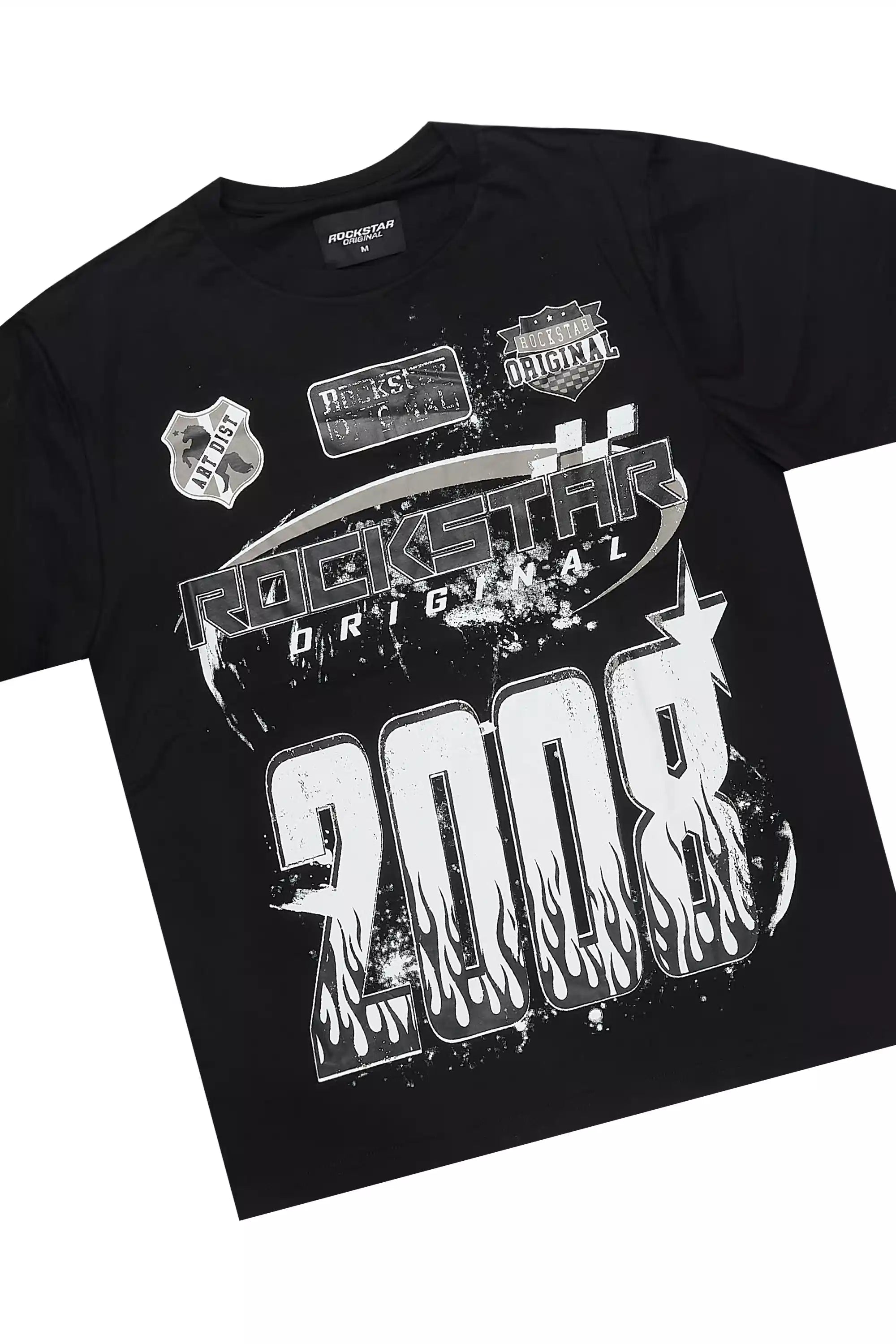 Amos Black T-Shirt/Painted Stacked Flare Jean