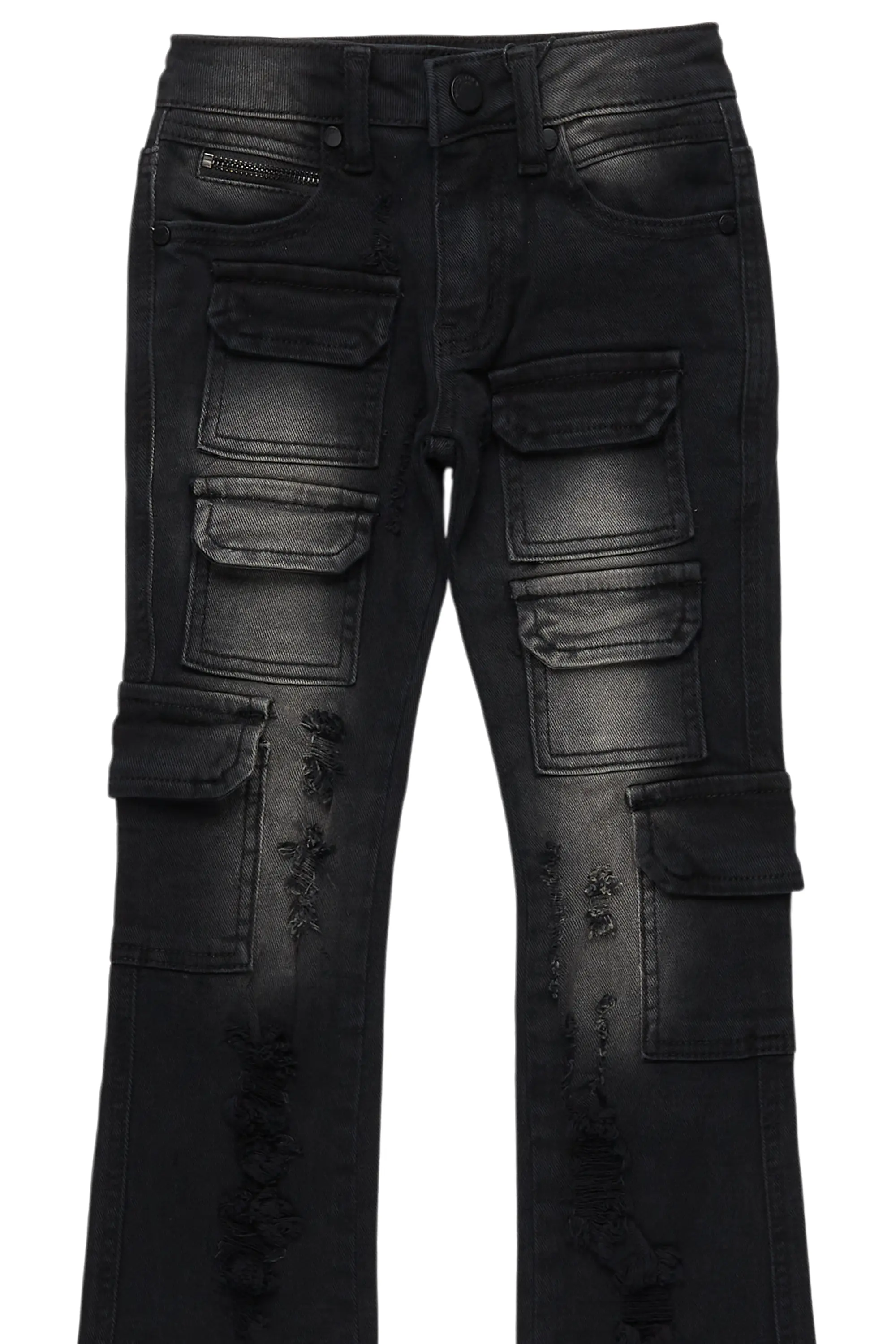 Boys Kade Black Stacked Flare Jean