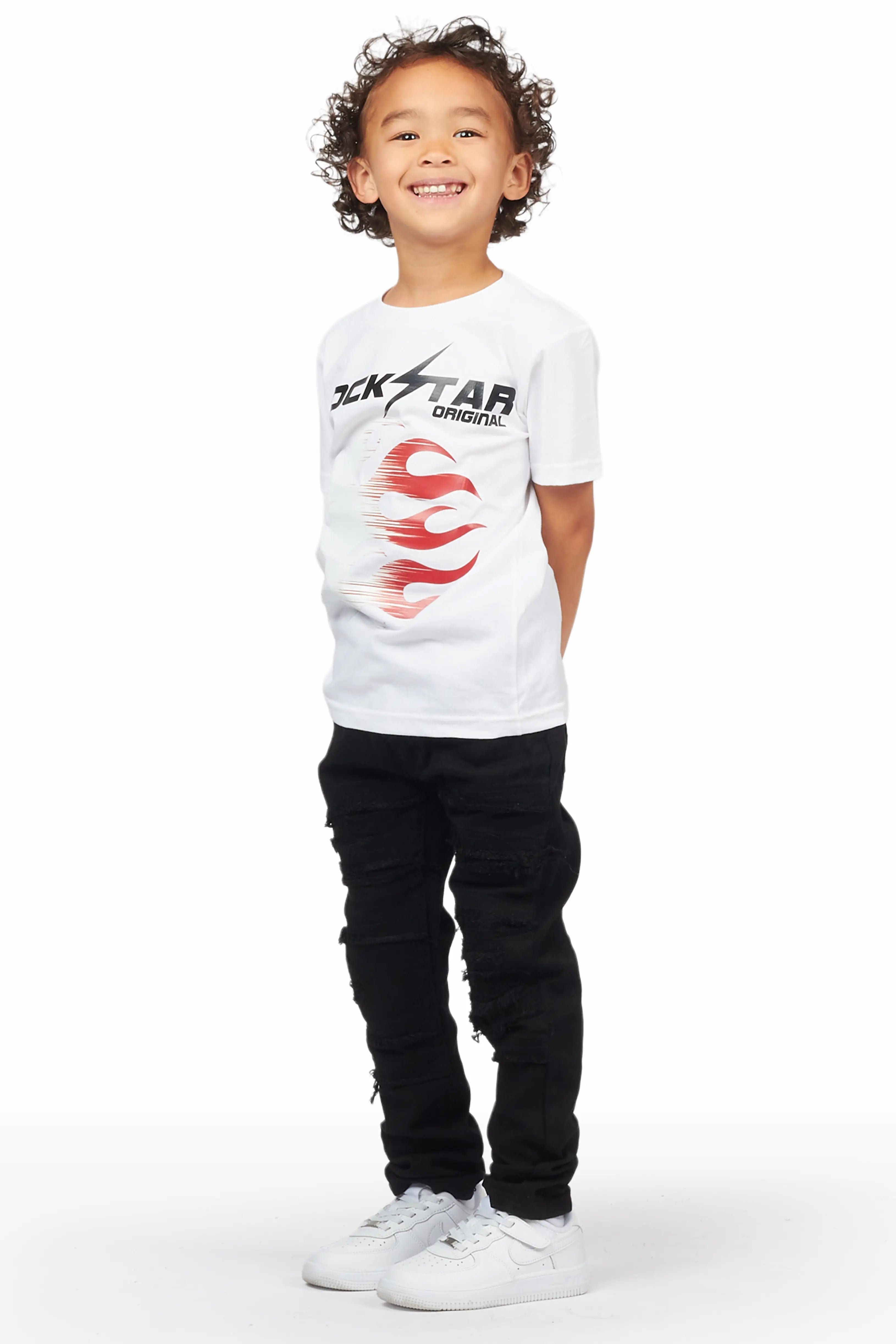 Boys Xorn White/Black T-Shirt/Frayed Jean Set