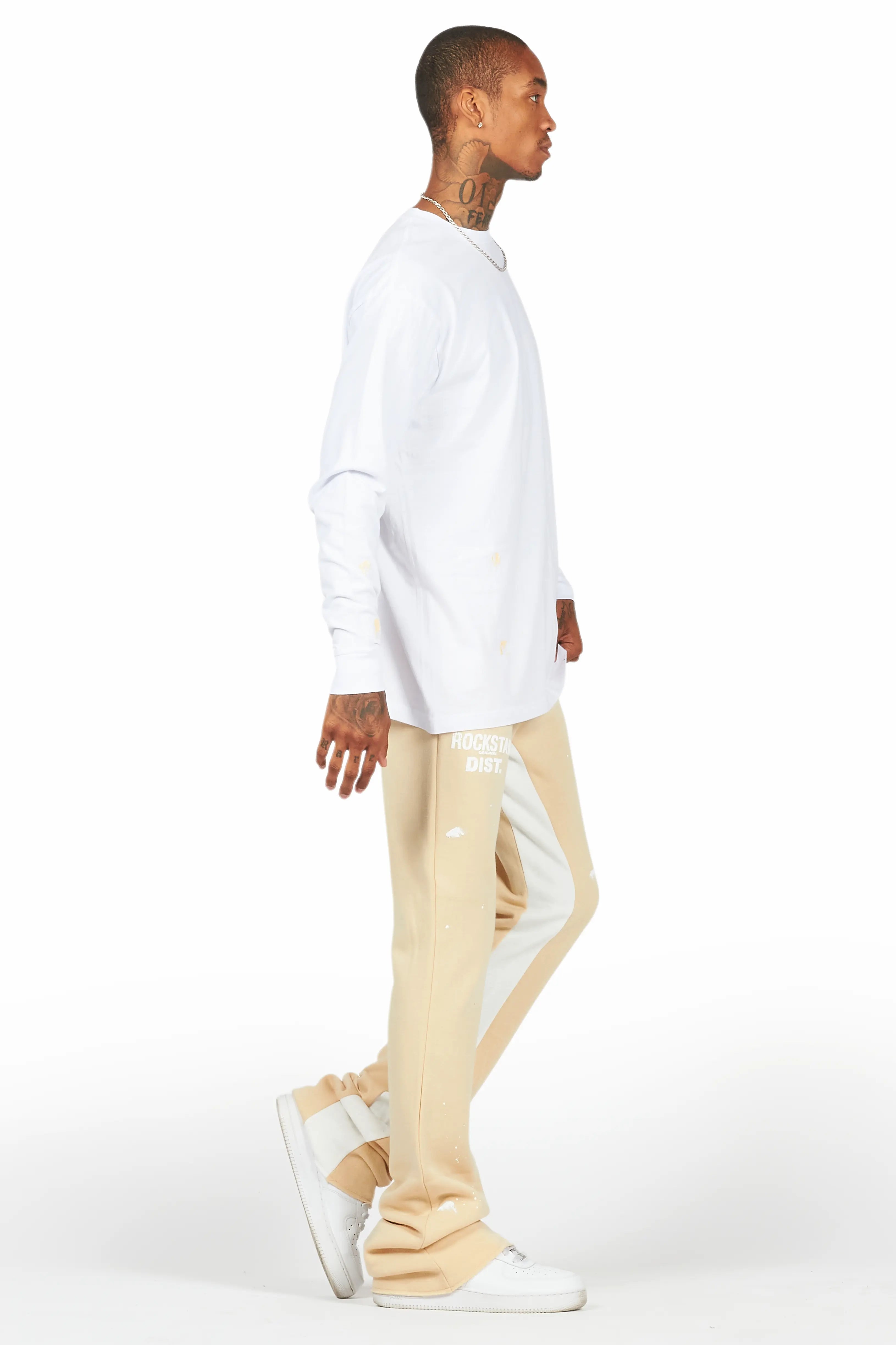 Raffer White/Beige Long Sleeve T-Shirt/Baggy Pant Set