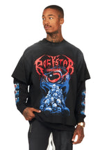 Vicious Black Double Layer Long Sleeve Graphic T-Shirt