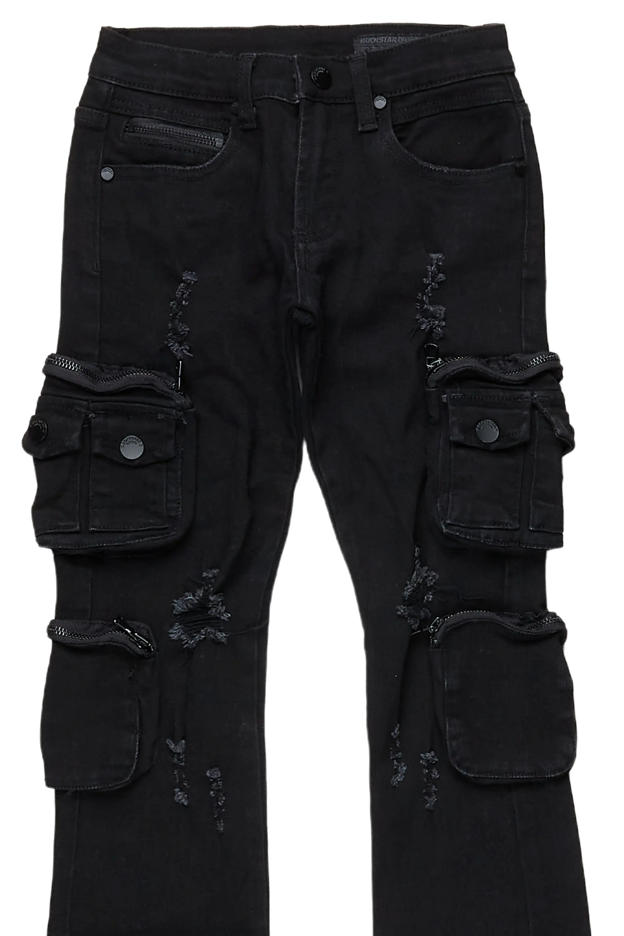 Girls Alisson Black Stacked Flare Jean