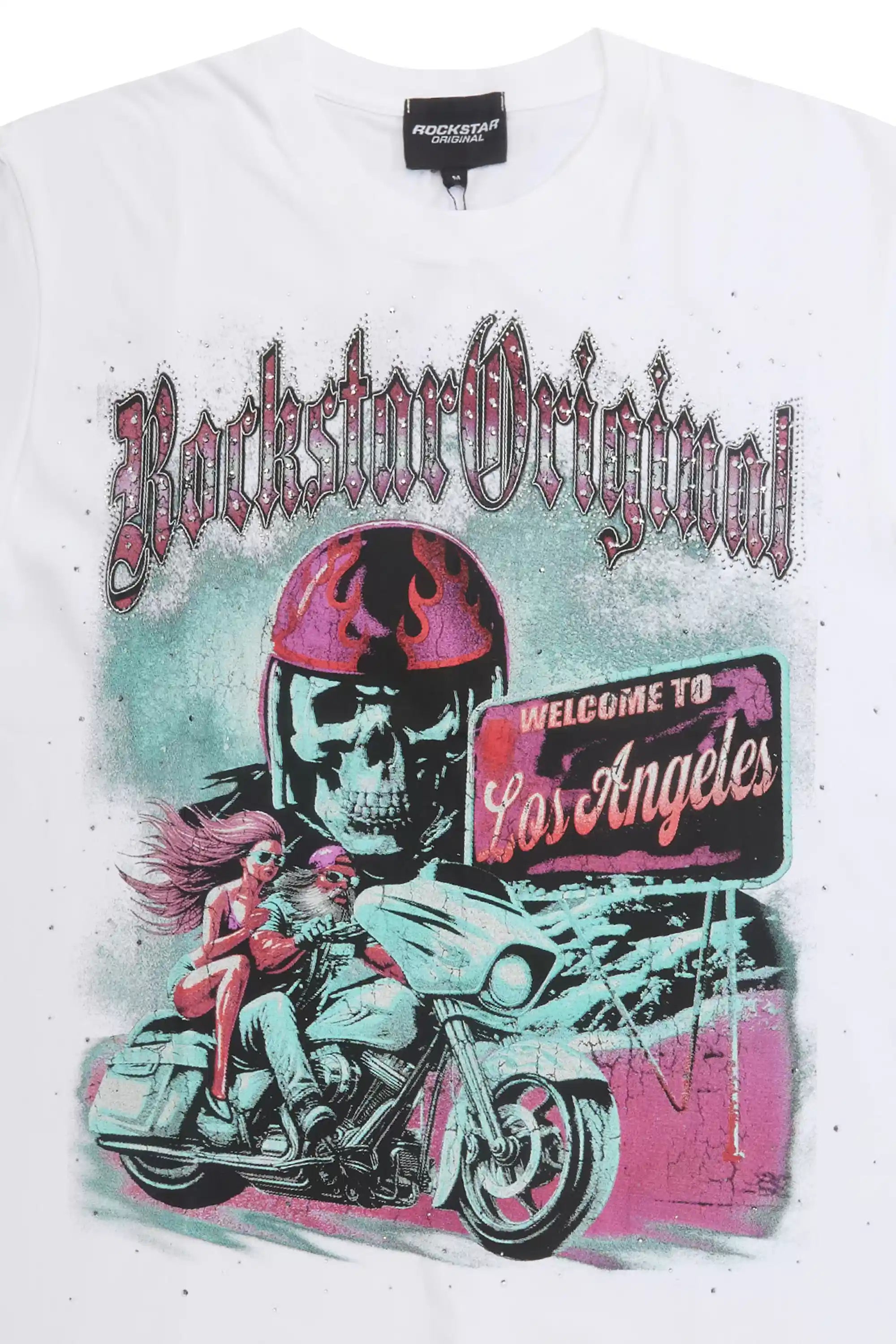 Reece White Graphic Rhinestone T-Shirt