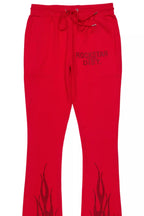 Pyrel Red/Black Rhinestone Stacked Flare Pant