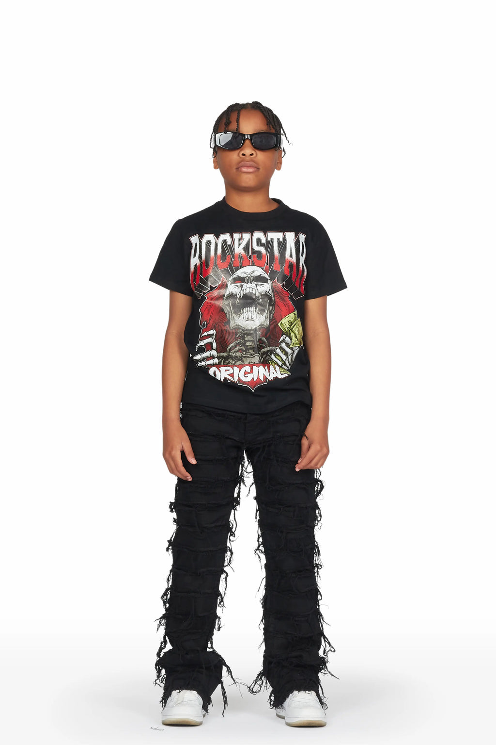 Boys Shake Jet Black Stacked Flare Jean