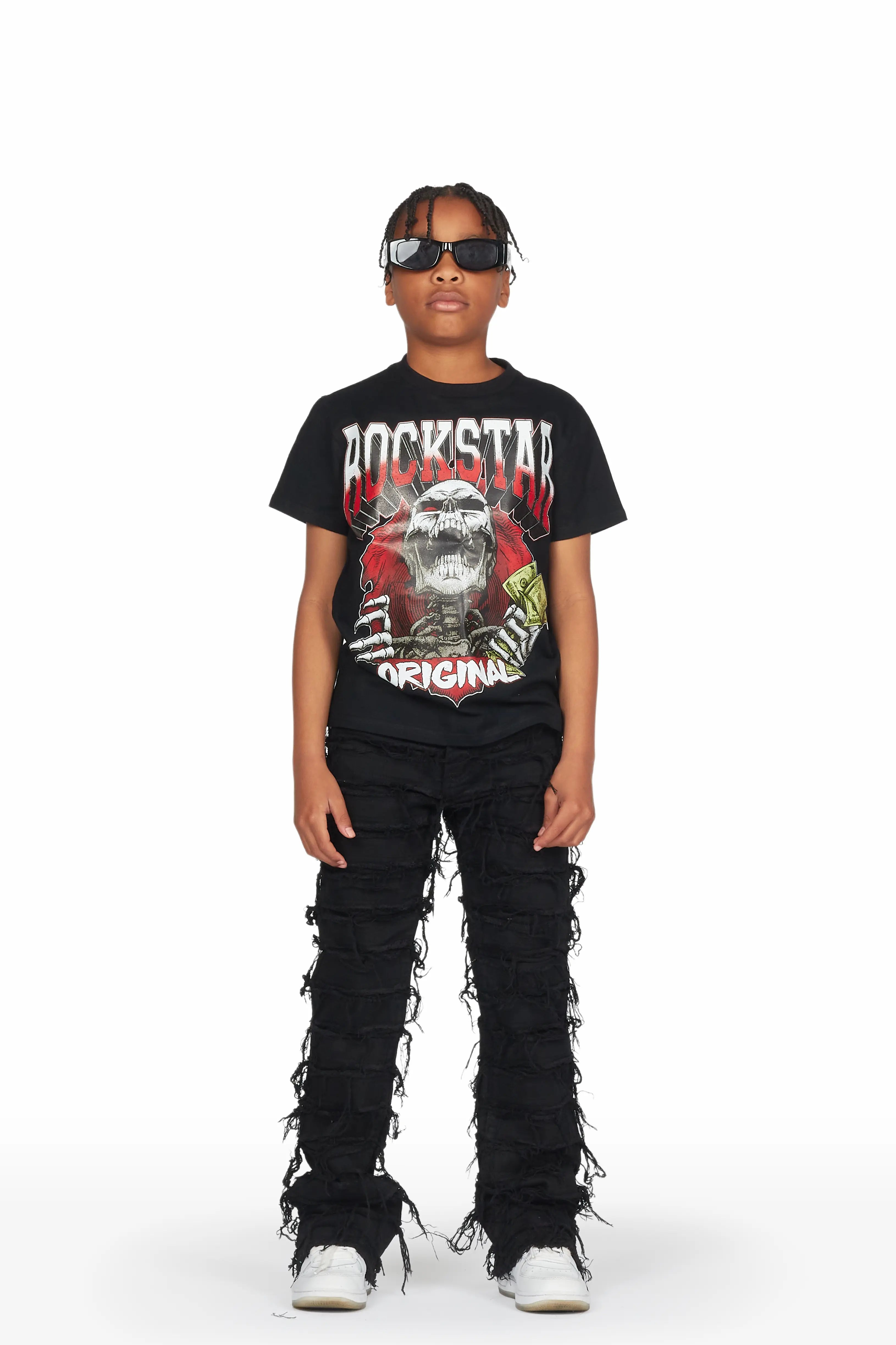 Boys Shake Jet Black Stacked Flare Jean
