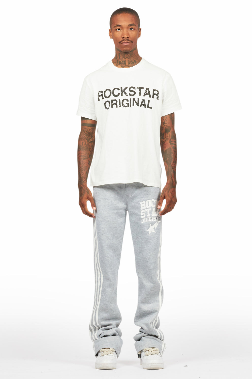 Gerrit Heather Grey Fleece Stacked Baggy Track Pant