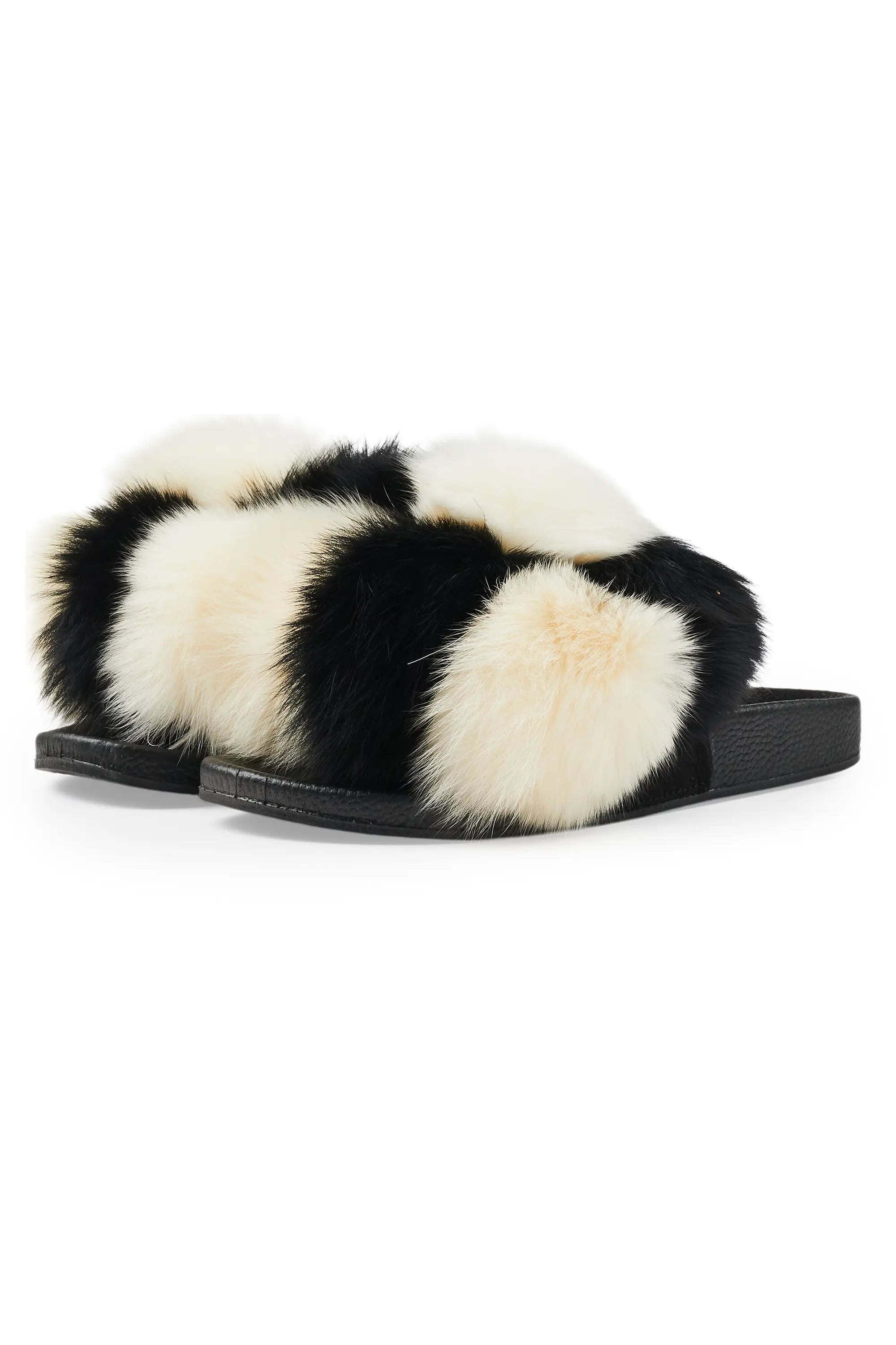 Avisa White/Black Fur Slides