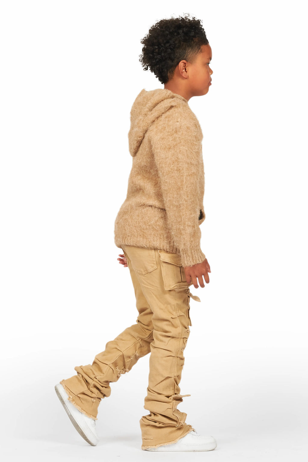 Boys Andros Brown Mohair Hoodie/Stacked Flare Jean Set