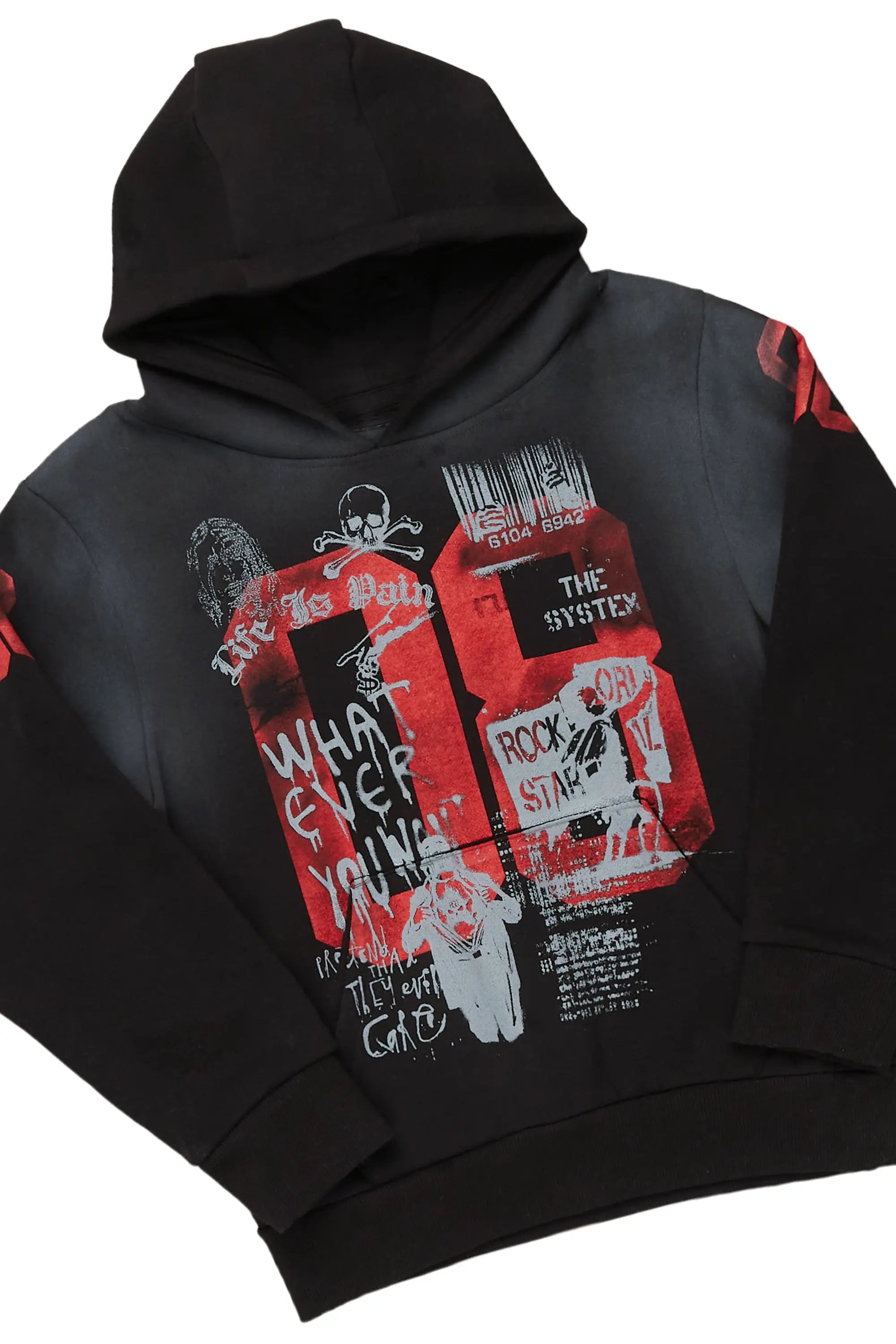 Boys Xavier Black Hoodie/Stacked Flare Jean Set