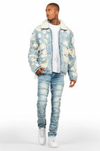 Faro Blue Denim Sherpa Puffer Jacket