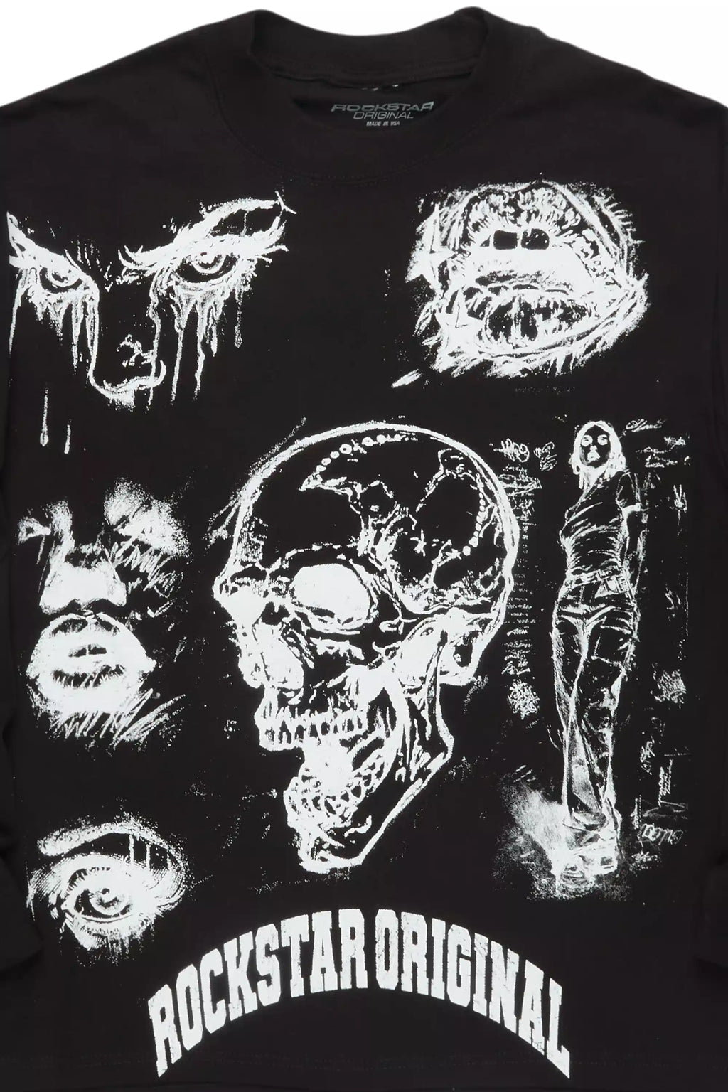 Malikye Black/White Oversized Long Sleeve Graphic T-Shirt