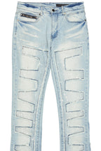 Shake Light Blue Rhinestone Stacked Flare Jean