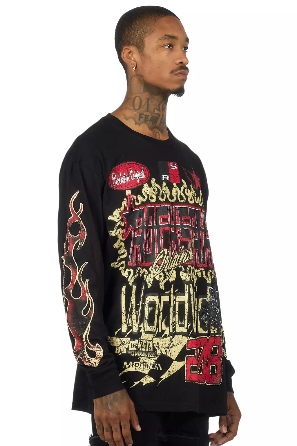 Deangelo Black/Red Long Sleeve Graphic T-Shirt