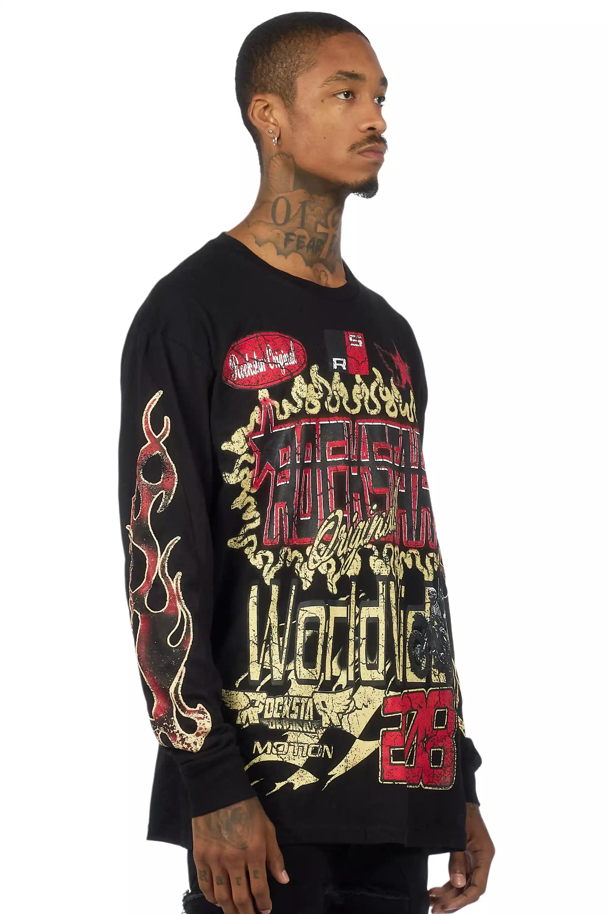 Deangelo Black/Red Long Sleeve Graphic T-Shirt