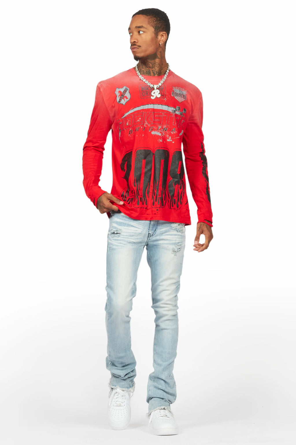 Amos Red Long Sleeve Graphic T-Shirt