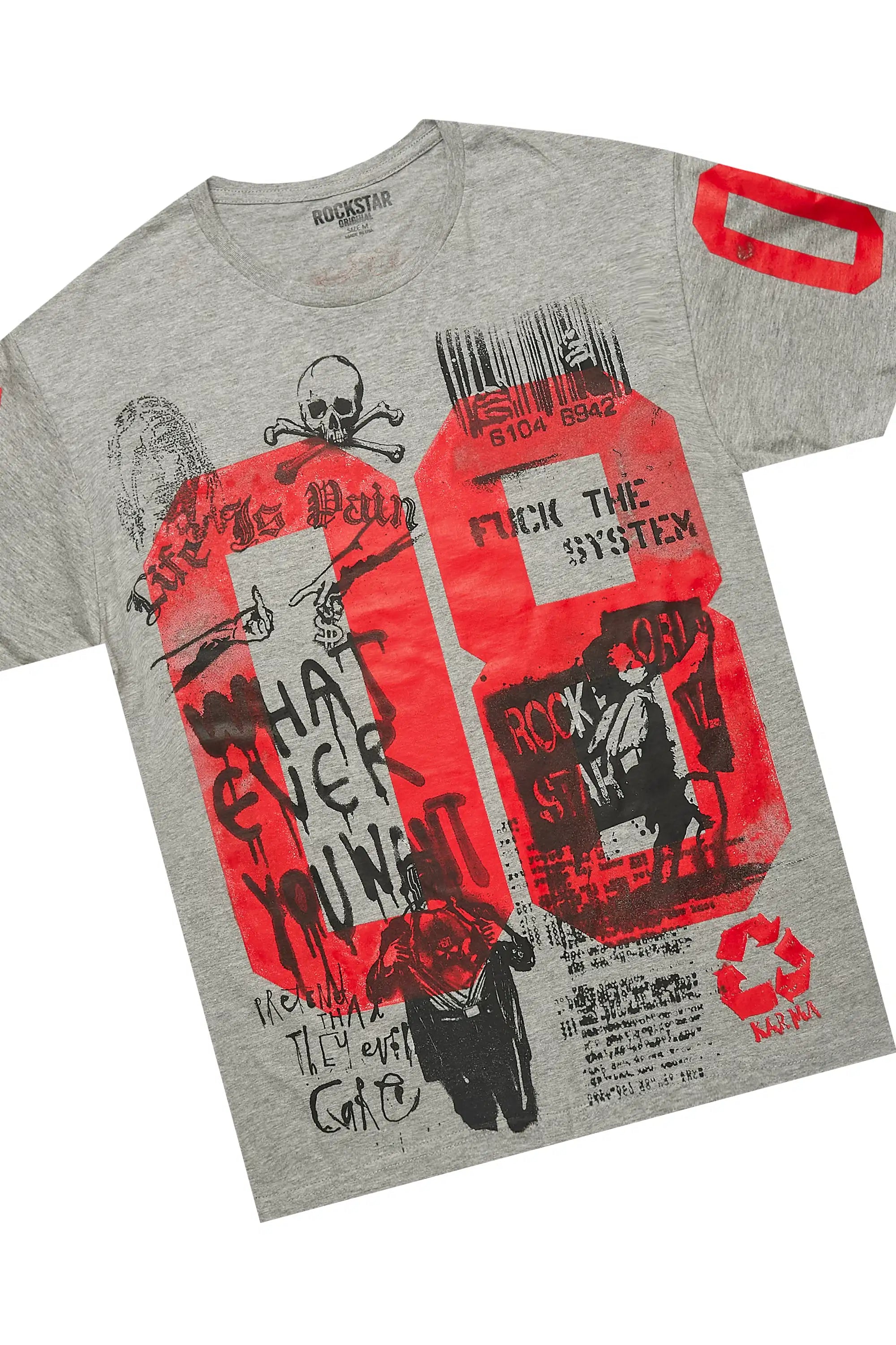 Grill Heather Grey/Red T-Shirt/Denim Short Set