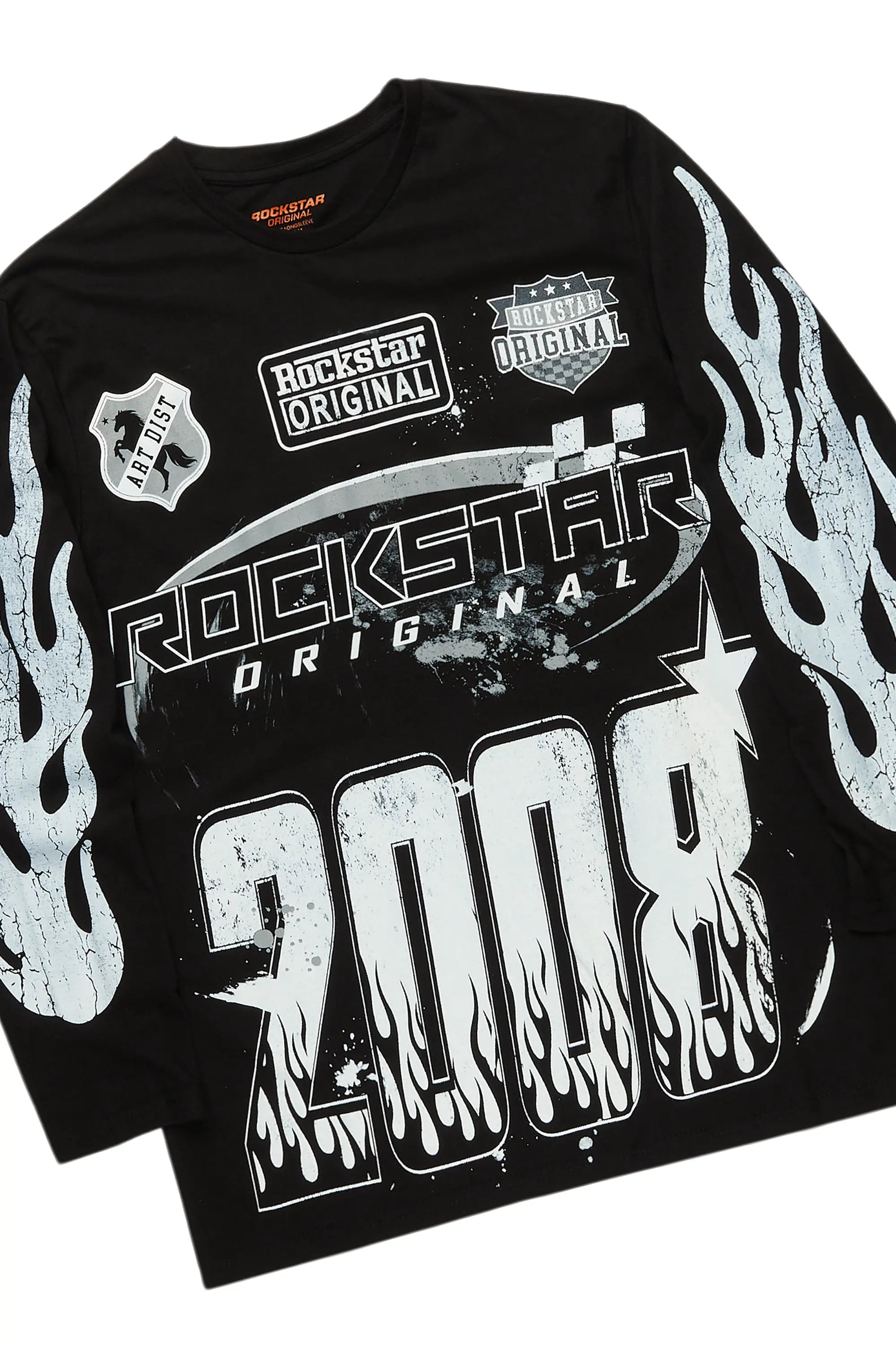 Amos Black/White Long Sleeve T-Shirt/Stacked Baggy Pant Set