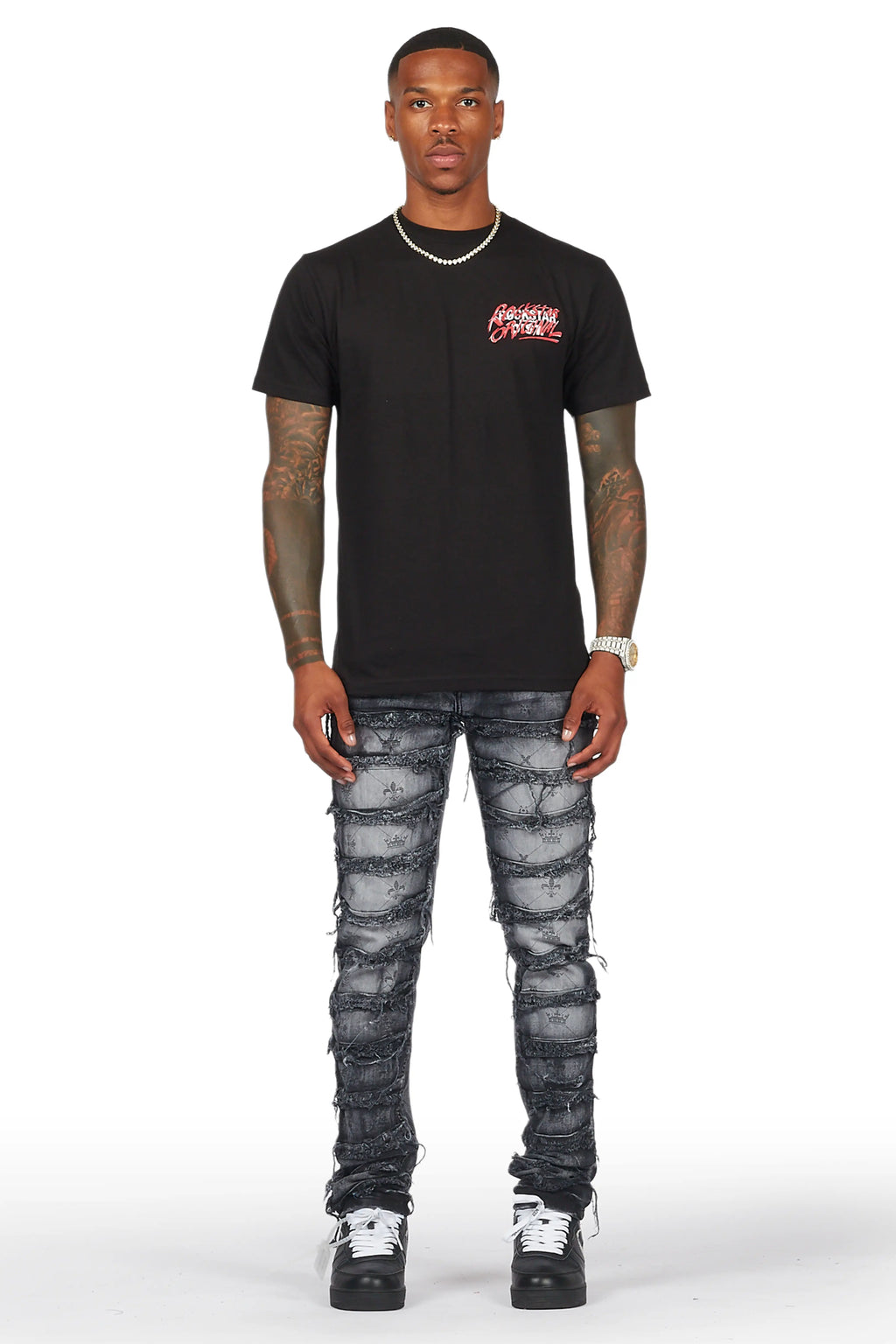 Pasha Black Wash Slim Fit Frayed Jean