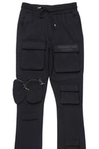 Noriko Black/Black Stacked Flare Track Pant