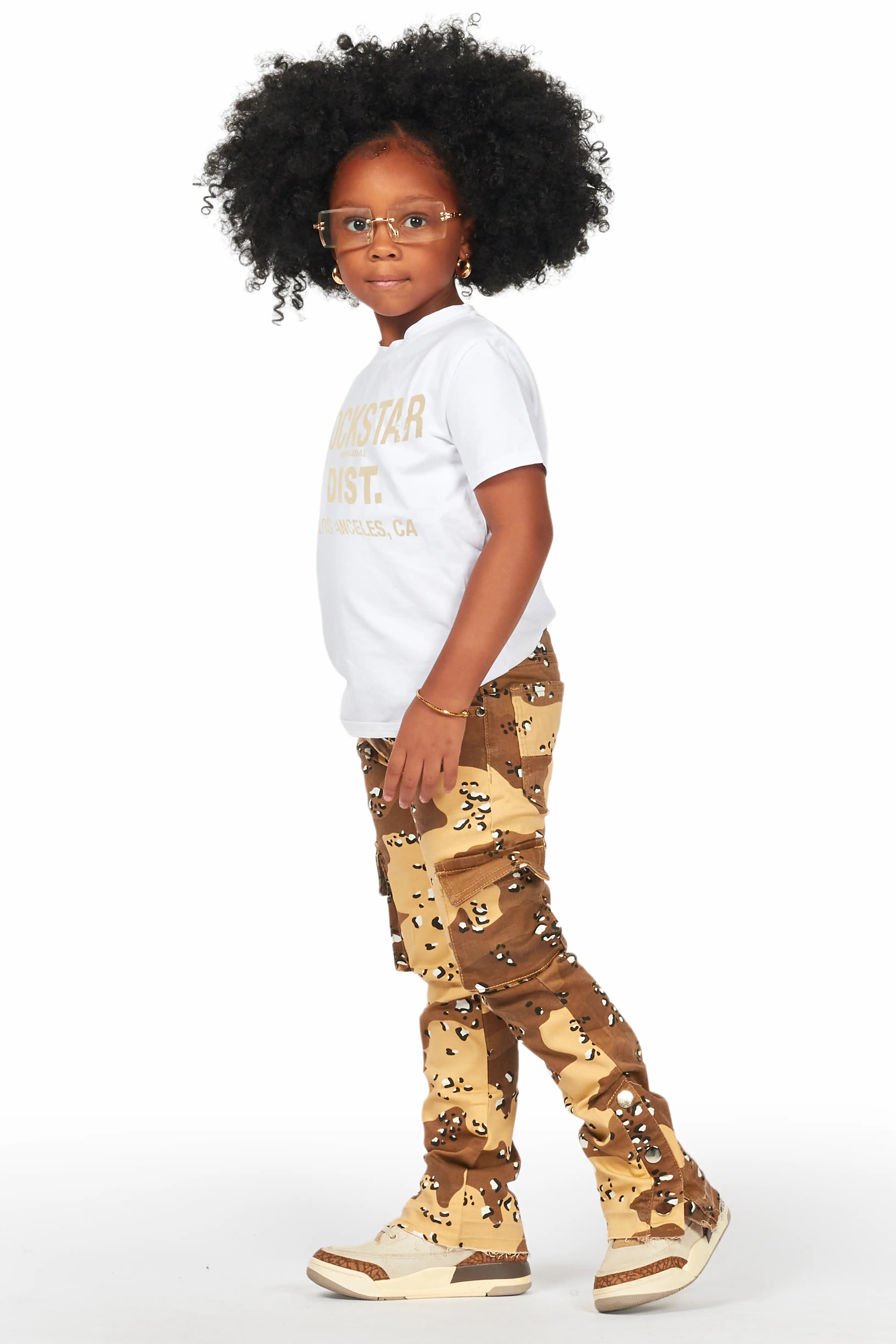 Girls Amiry Desert Camo Stacked Flare Cargo Jean