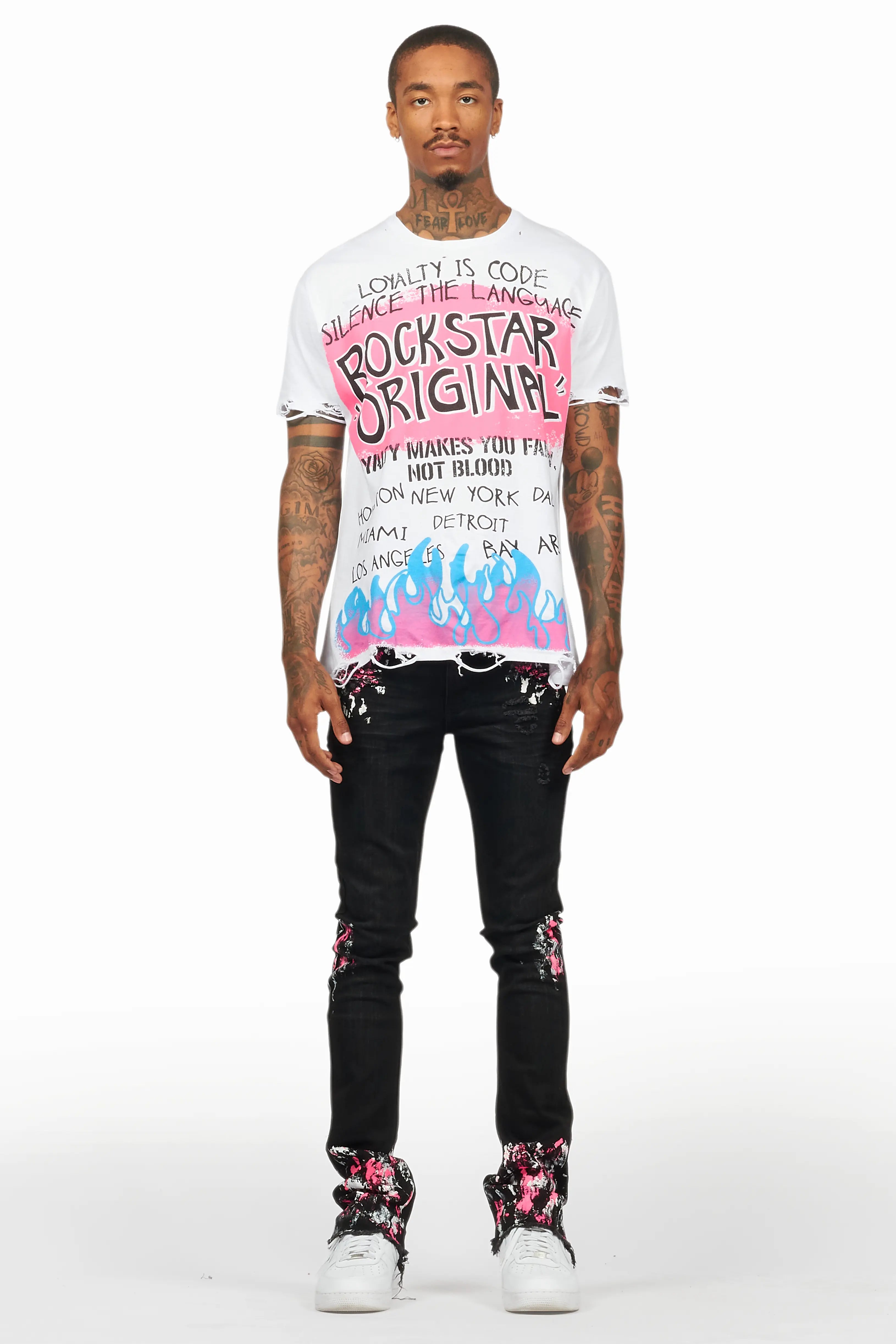 Kodak Black/Pink Painter Stacked Flare Jean