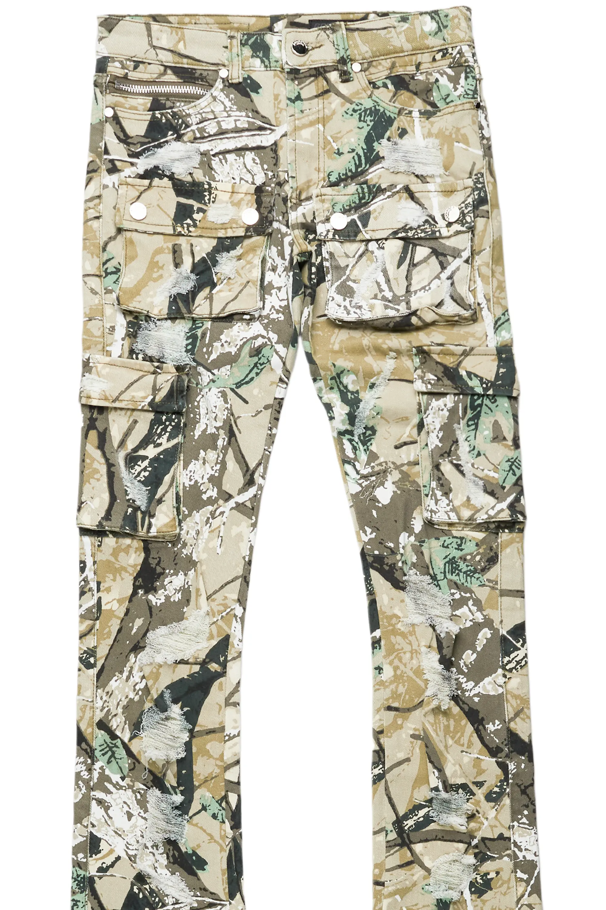 Zaire Tree Camo Cargo Super Stacked Flare Jean