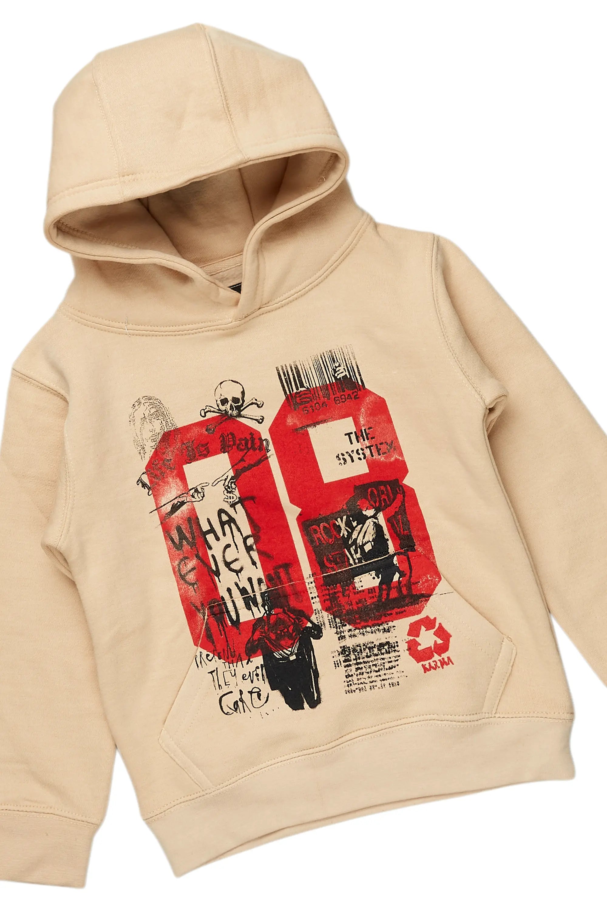 Girls Kammy Beige/Tree Camo Hoodie/Stacked Flare Jean Set