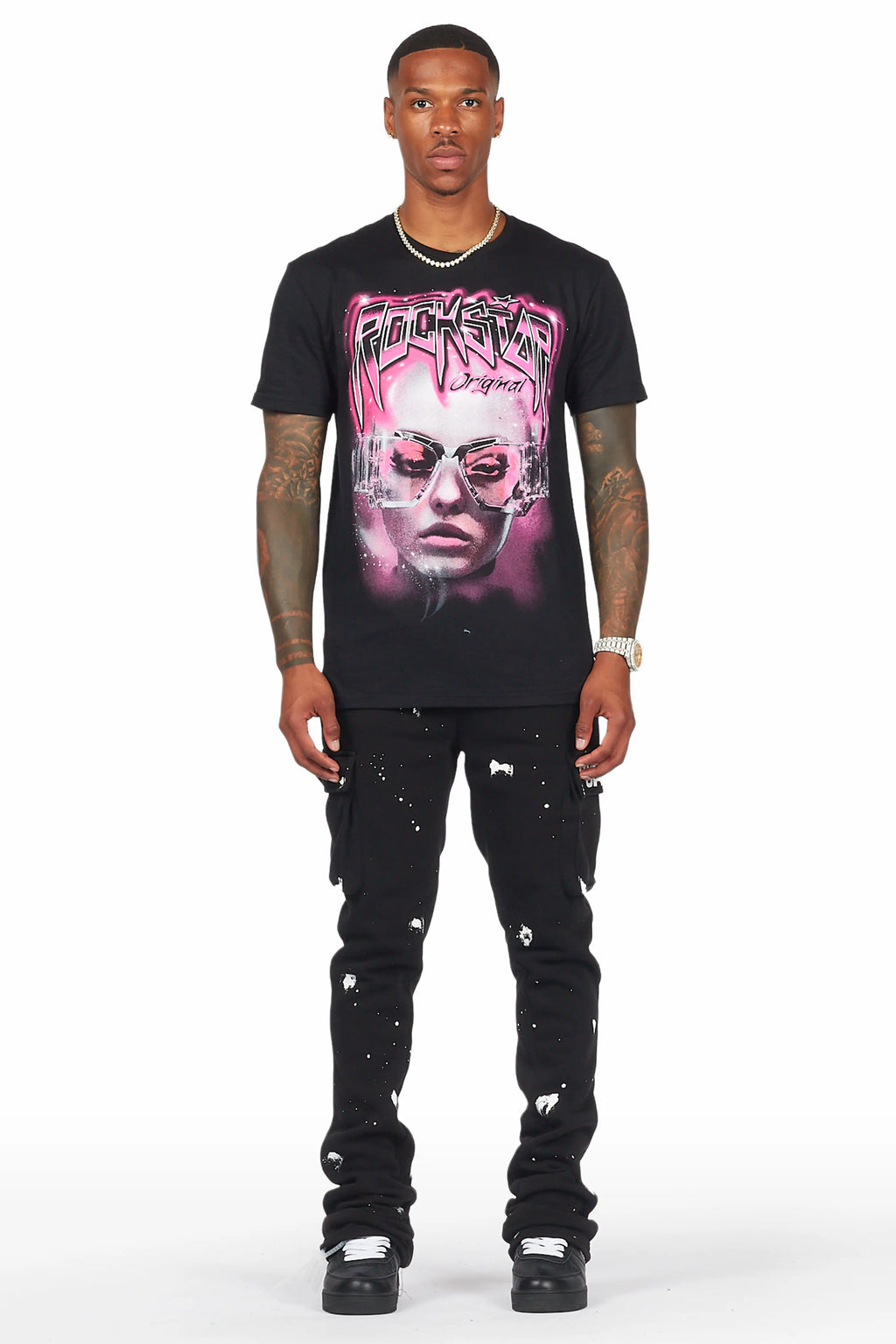 Radko Black Stacked Flare Cargo Pants