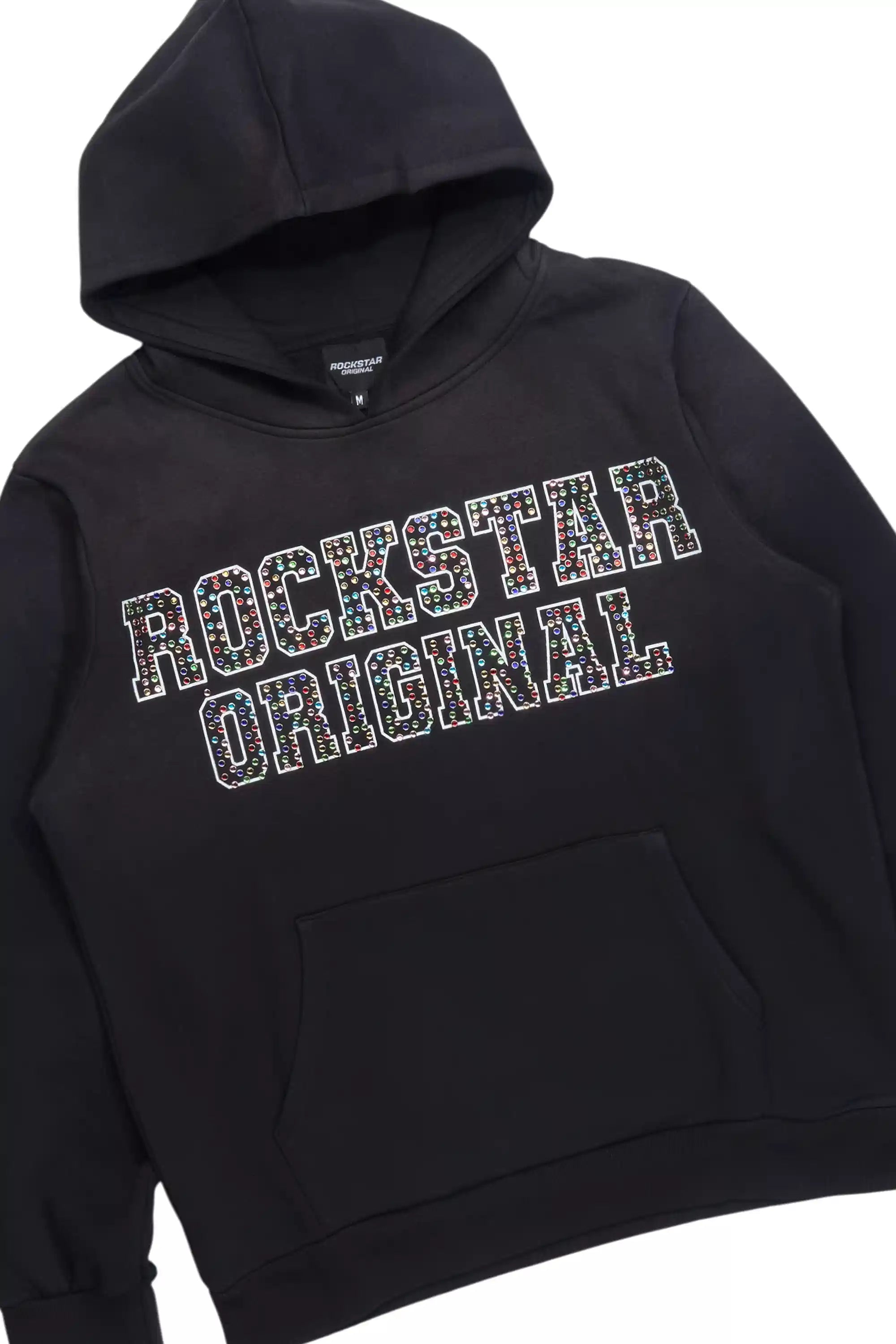 Ustin Black Rhinestone Hoodie Relaxed Track Set