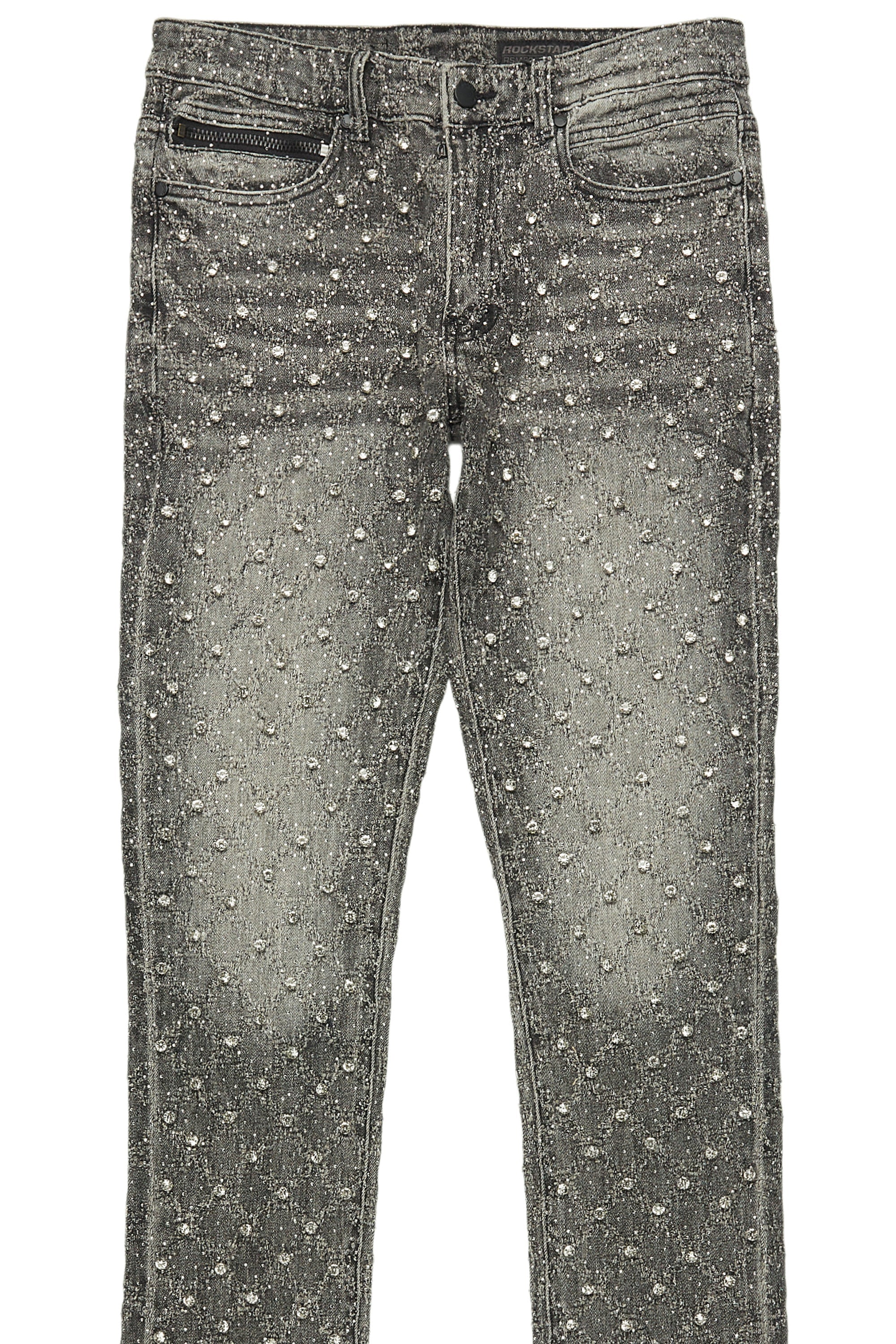 Glit Grey Rhinestone Stacked Flare Jean
