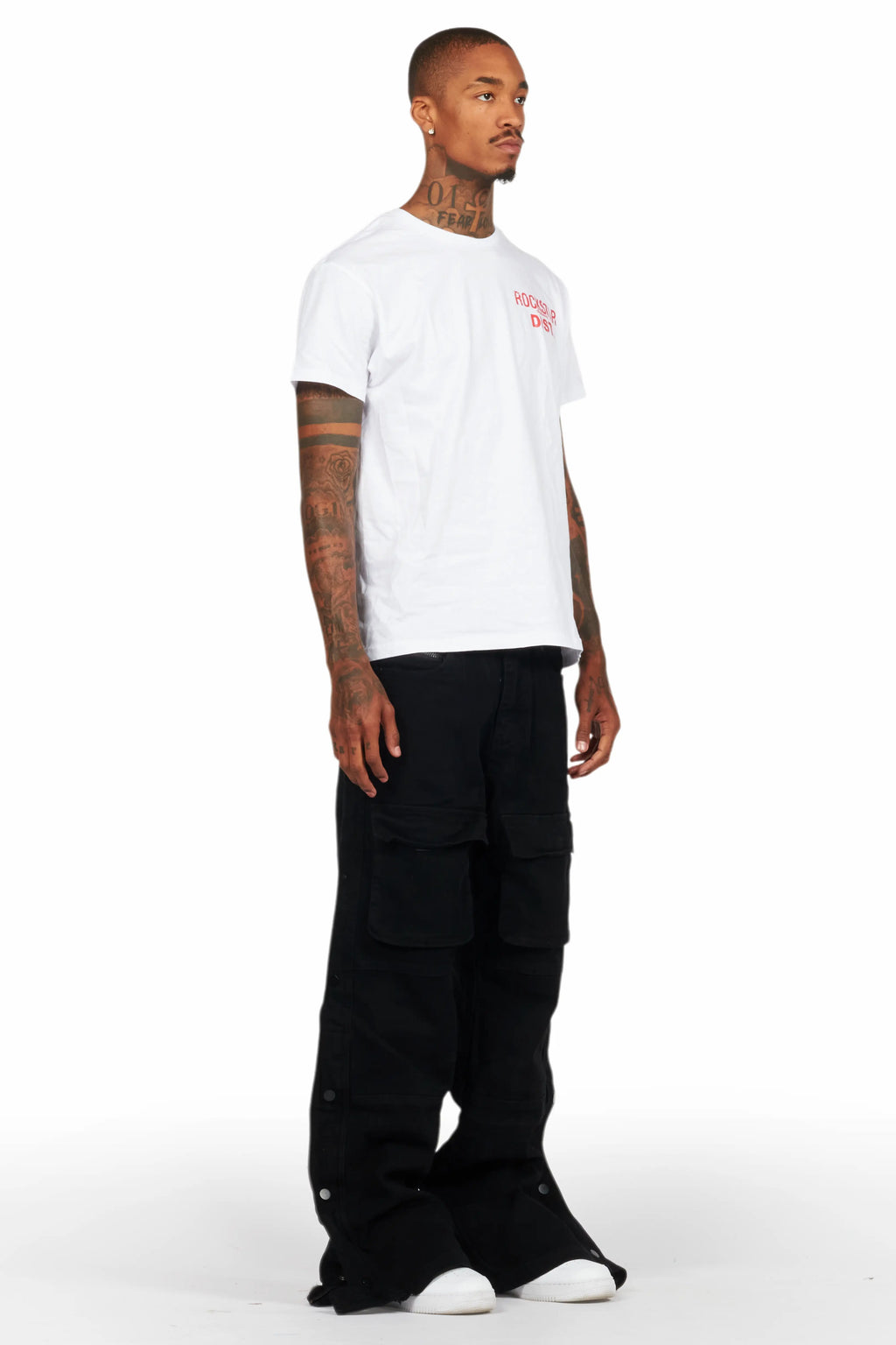 Yuri Black Stacked Cargo Flare Jean