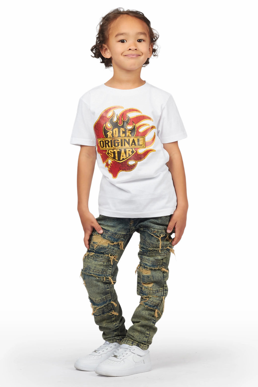 Boys Ector White T-Shirt/Frayed Skinny Jean Set