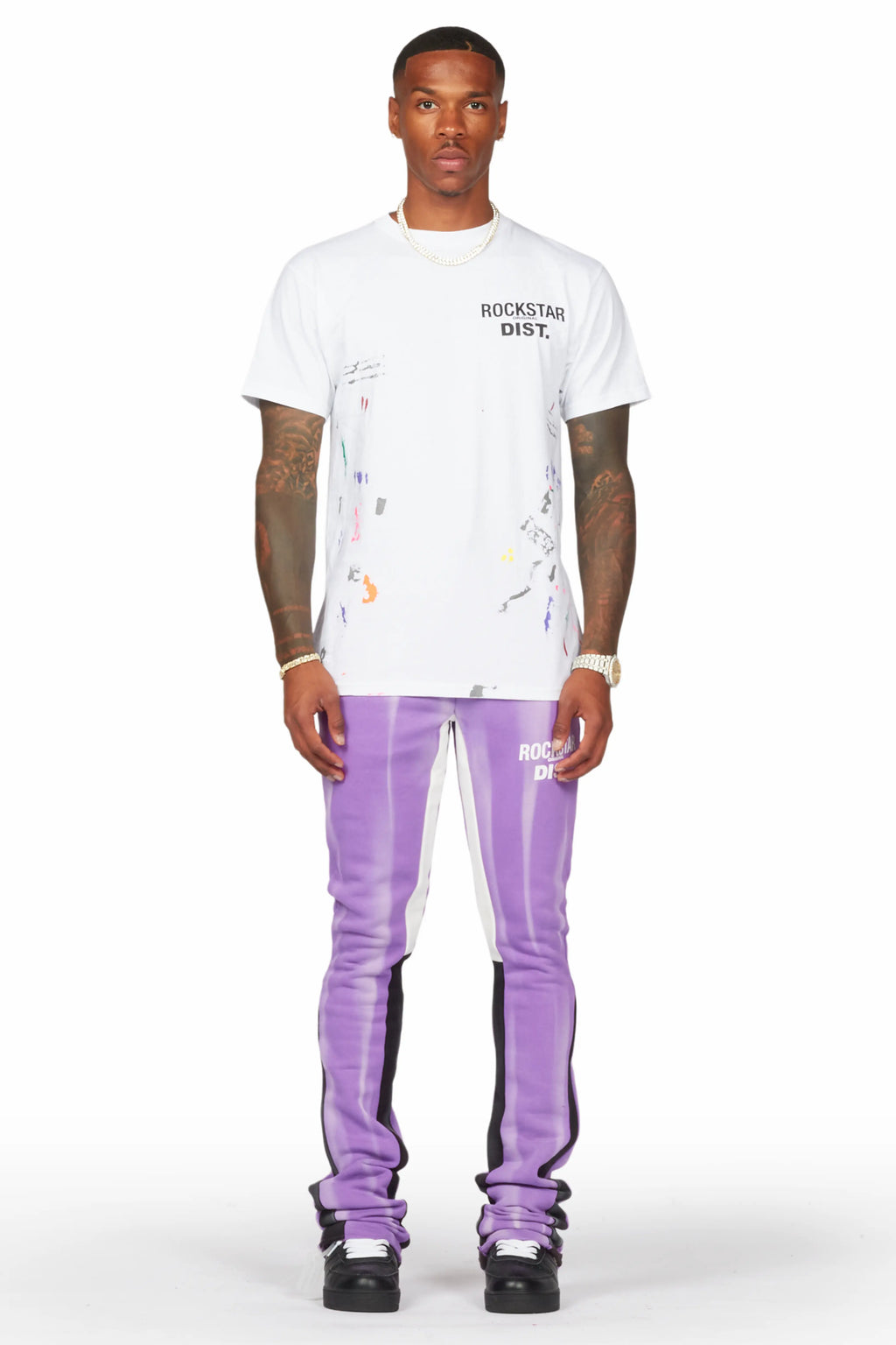 Firoz Purple Graphic Stacked Flare Pant