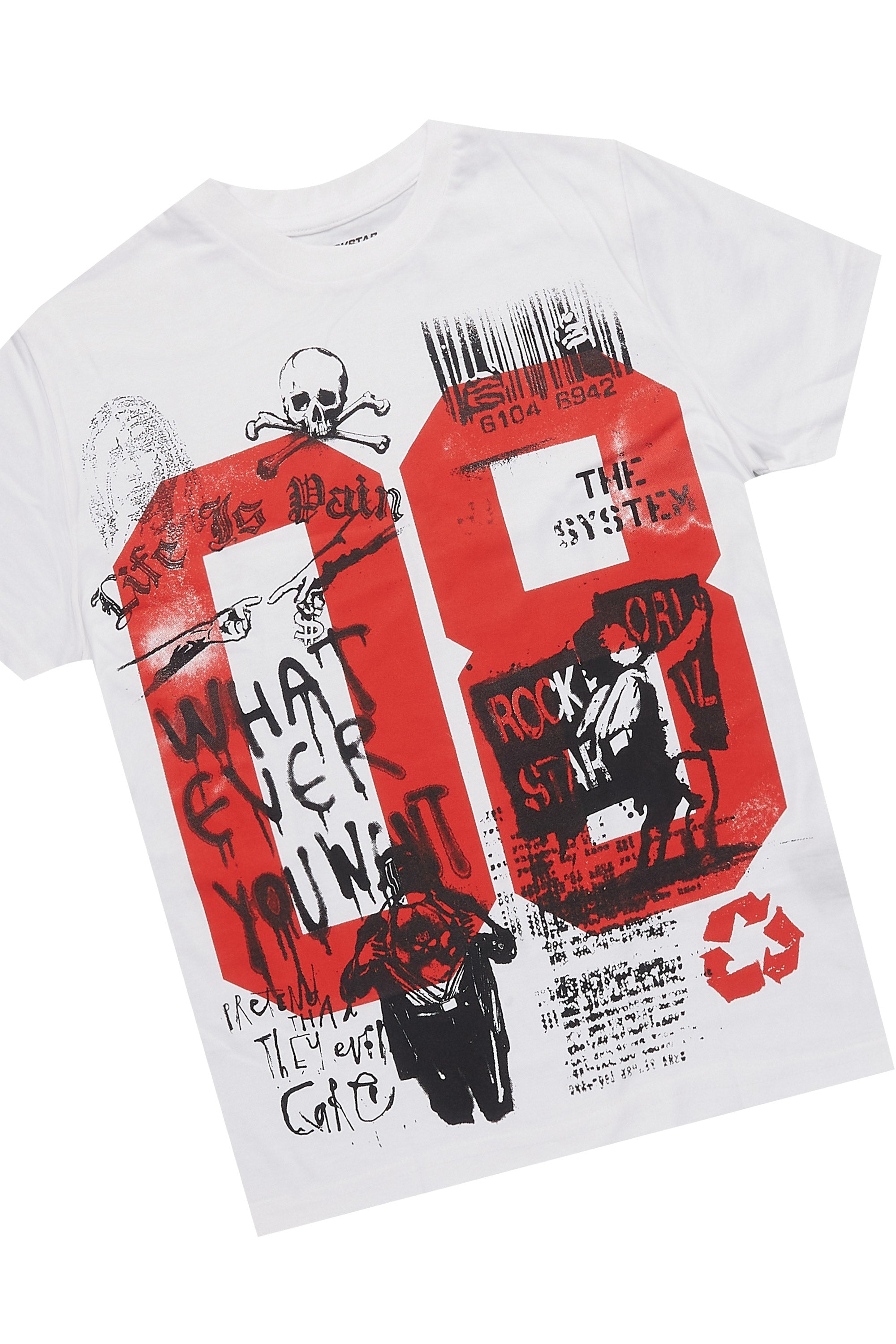 Boys Beau White/Red T-Shirt/Stacked Flare Cargo Jean Set