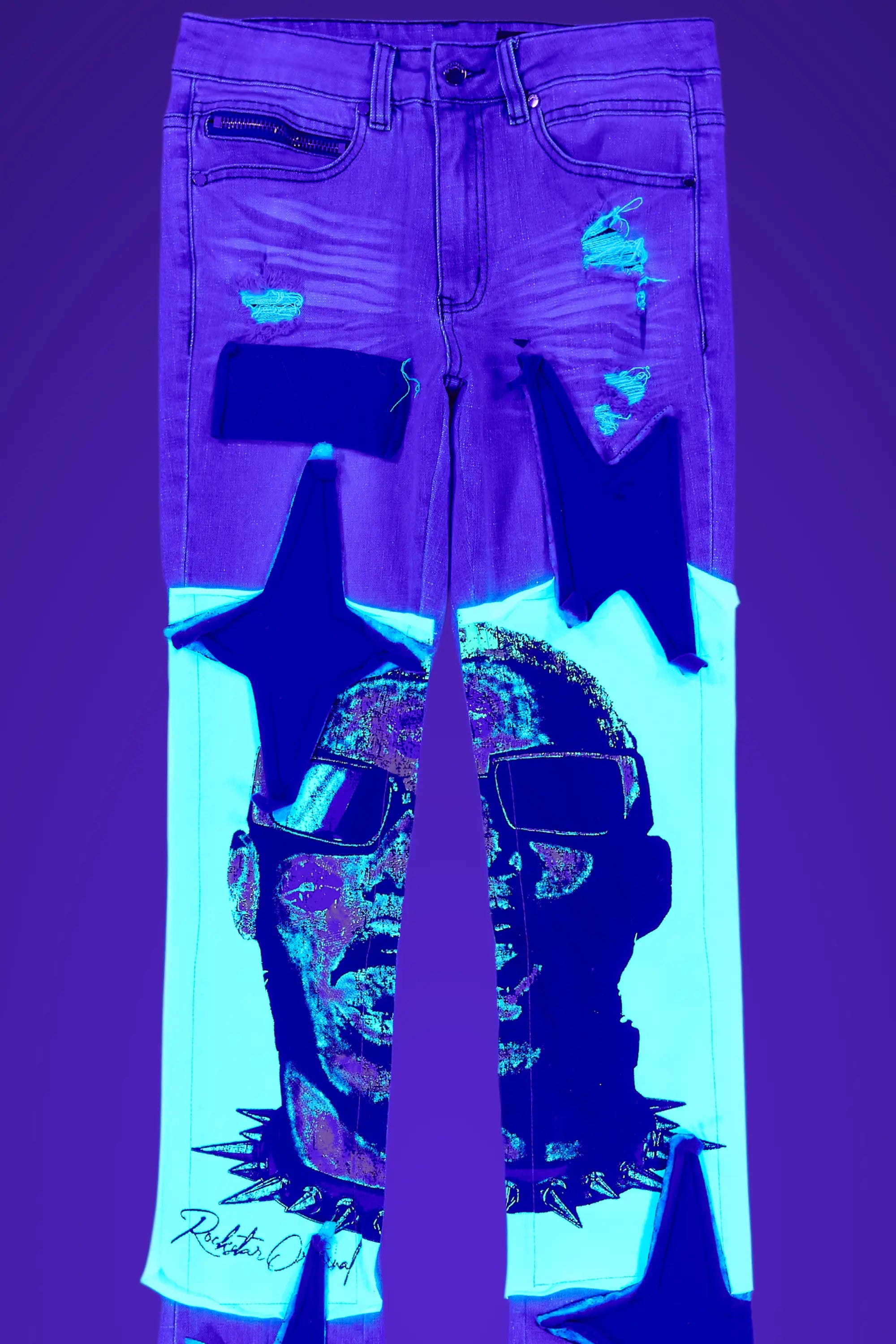 Savage Blue Patchwork Stacked Flare Jean