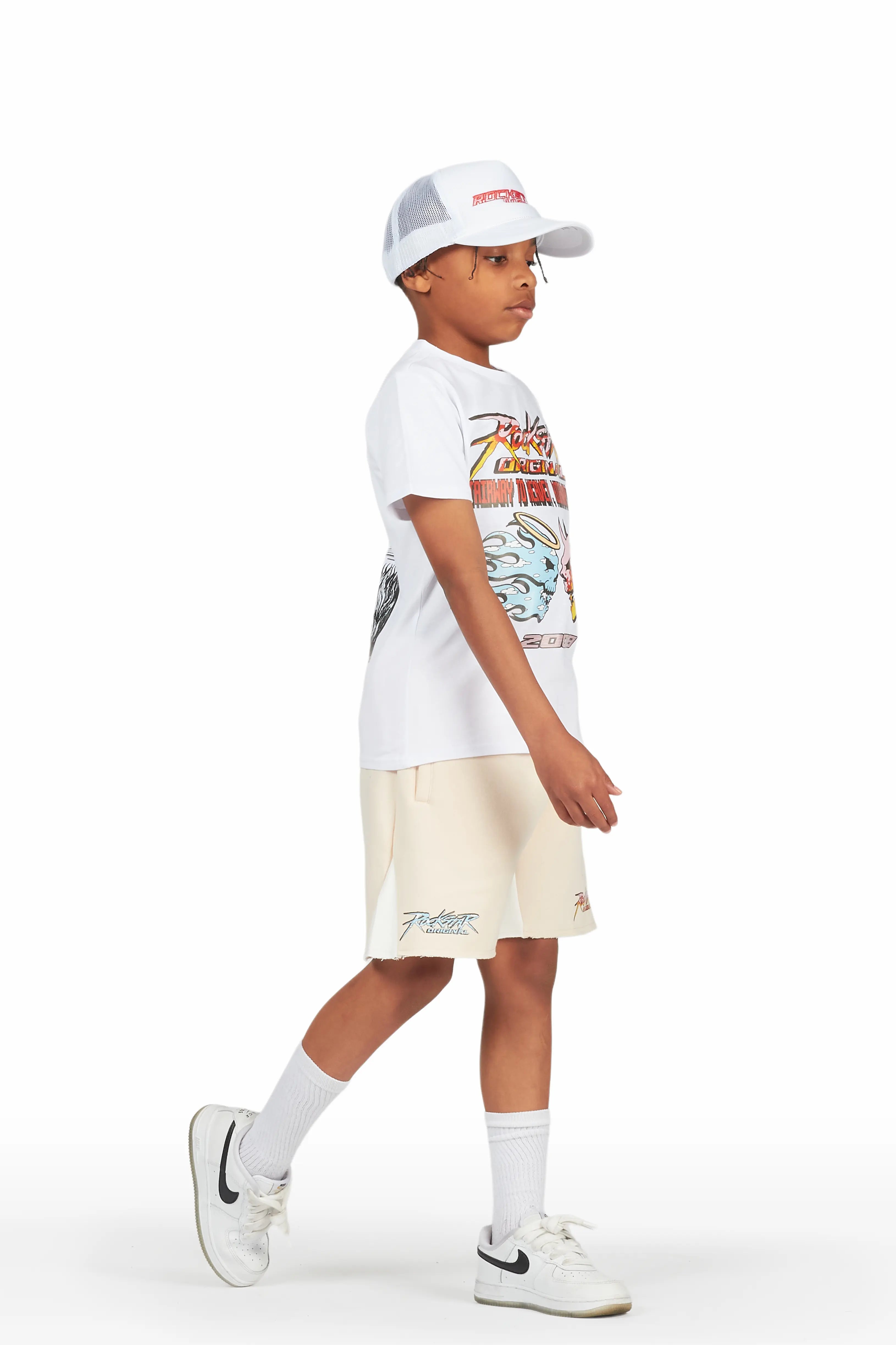 Boys Sky White/Beige T-Shirt Short Set