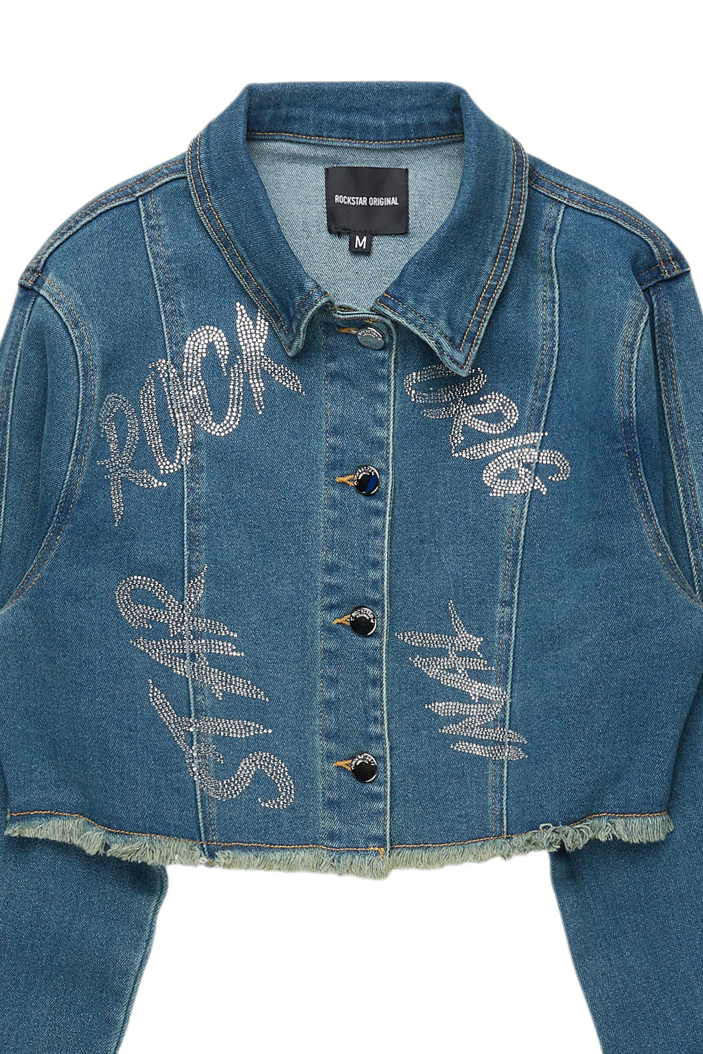 Chequea Tinted Dark Wash Crop Denim Jacket