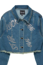 Chequea Tinted Dark Wash Crop Denim Jacket