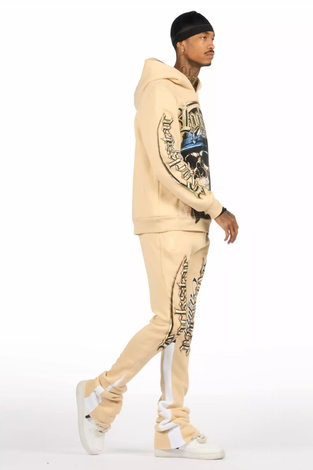 Kyce Beige/Black Hoodie/Super Stacked Track Set