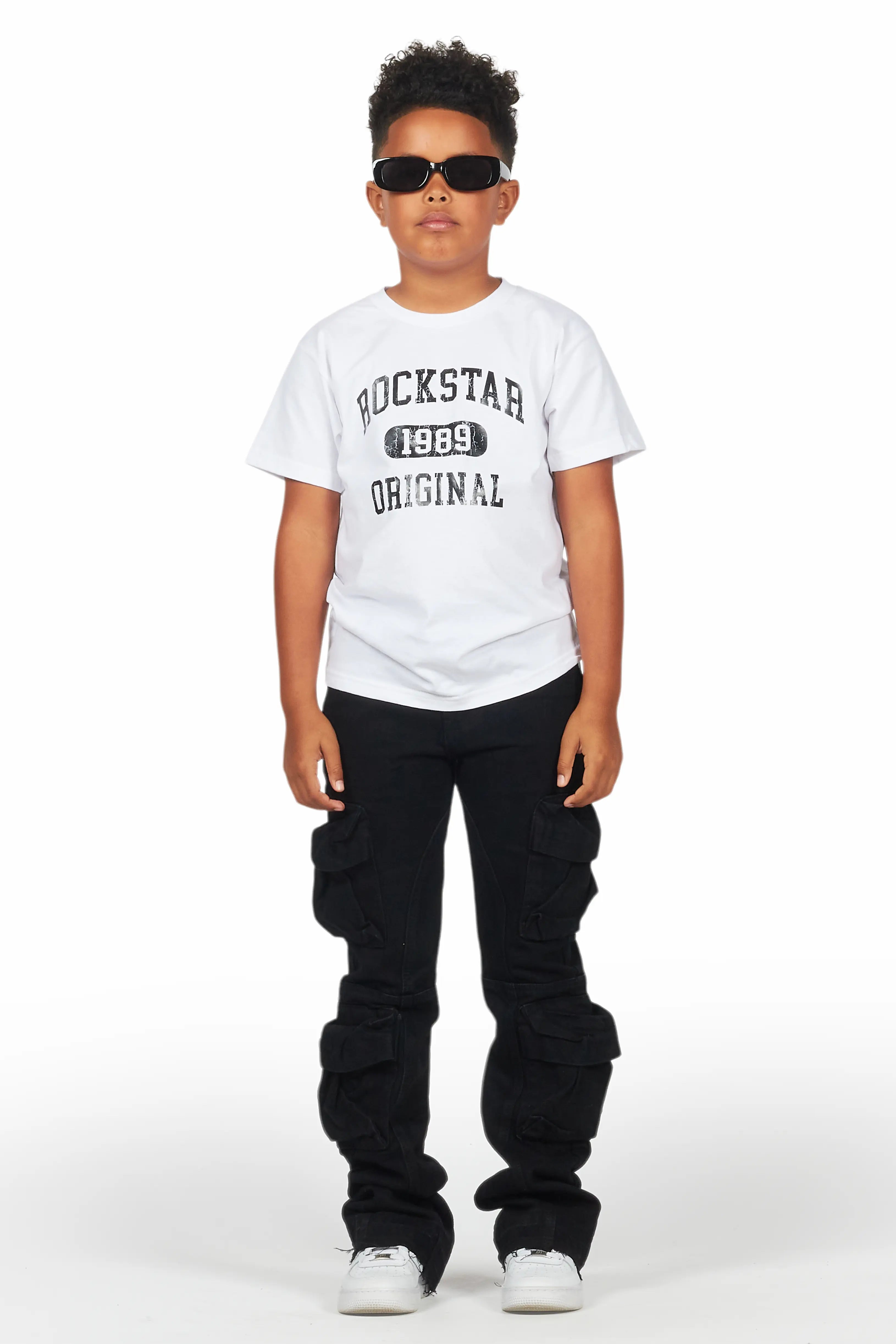 Boys Gregor Black Stacked Flare Cargo Jean