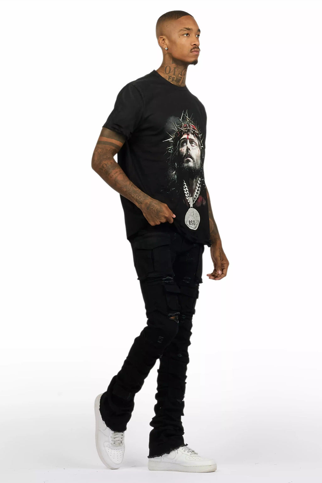 Amina Black T-Shirt Stacked Flare Jean Set