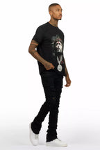 Amina Black T-Shirt Stacked Flare Jean Set