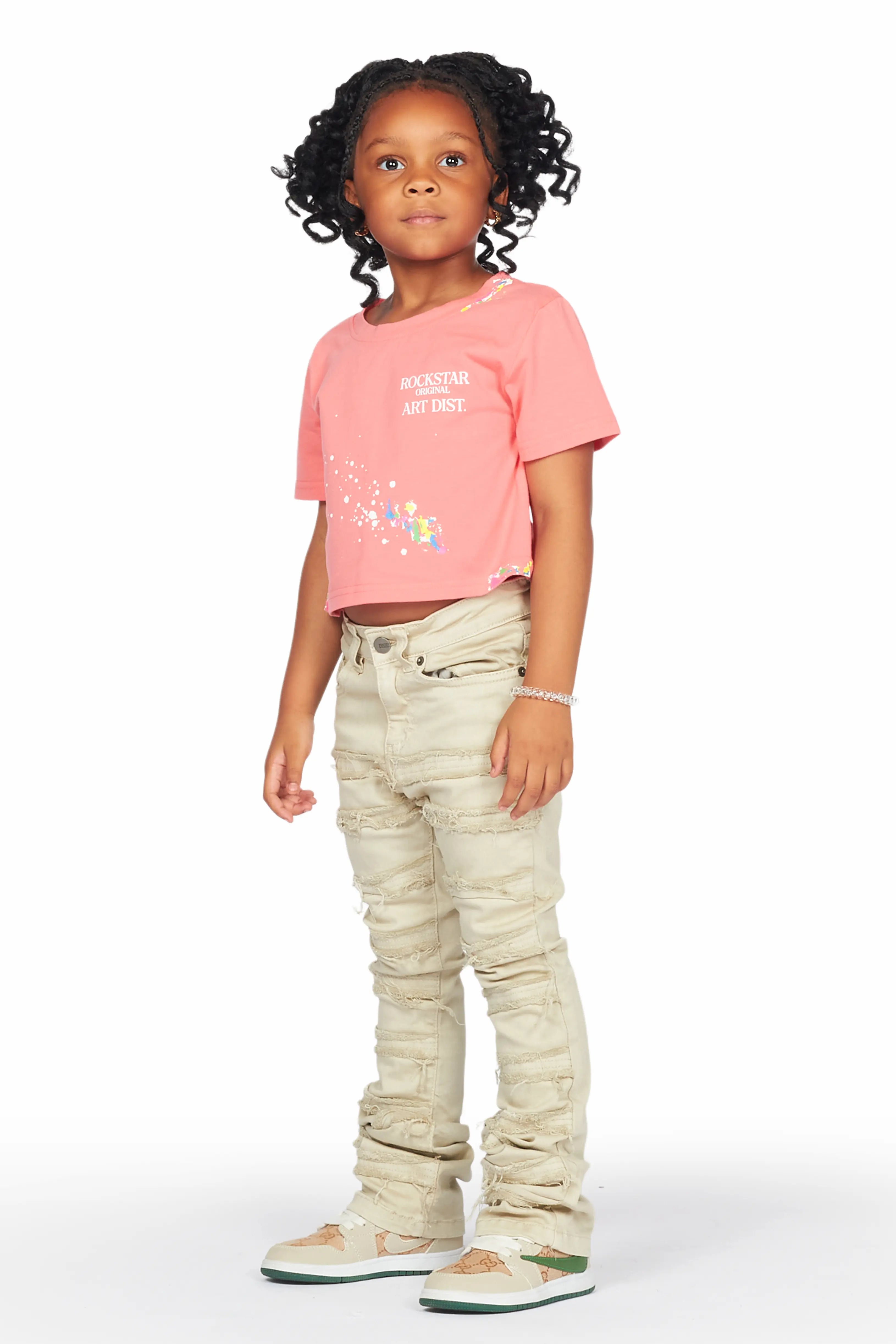 Girls Aynna Cream Stacked Flare Jean