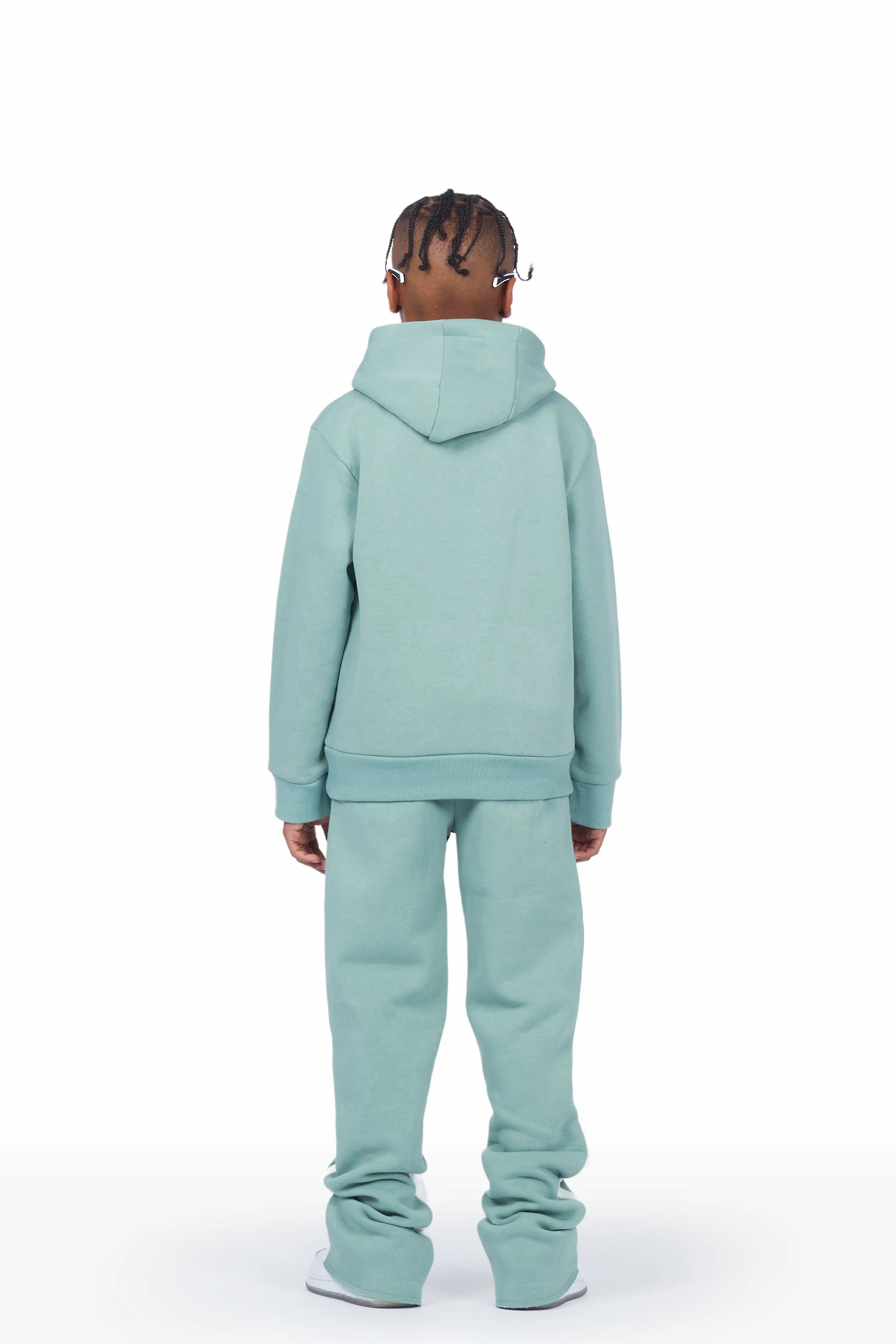 Boys Art Dist. Sage/White Hoodie Stacked Flare Track Set